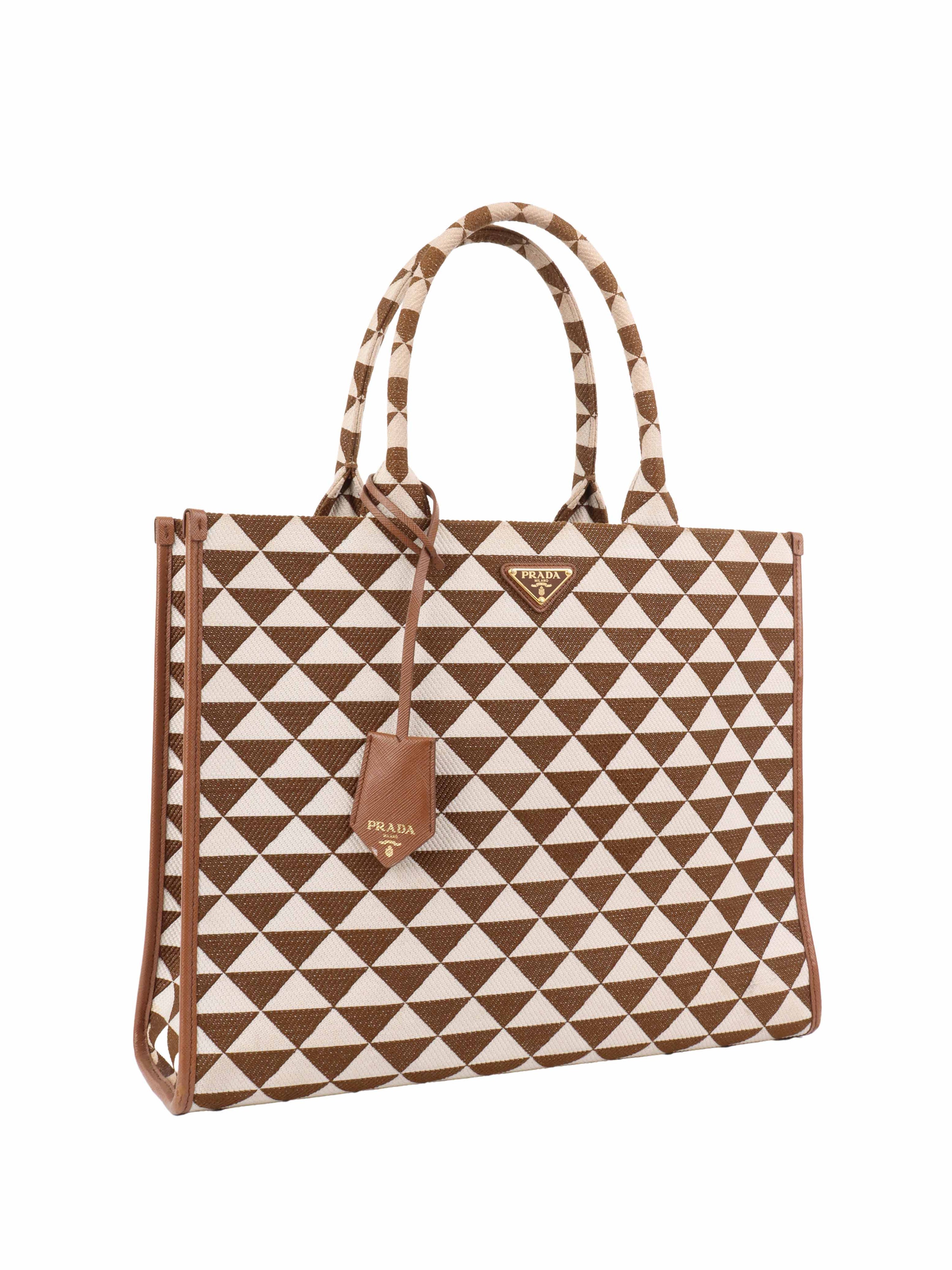 Prada Brown 
Cream Large Symbole Tote.