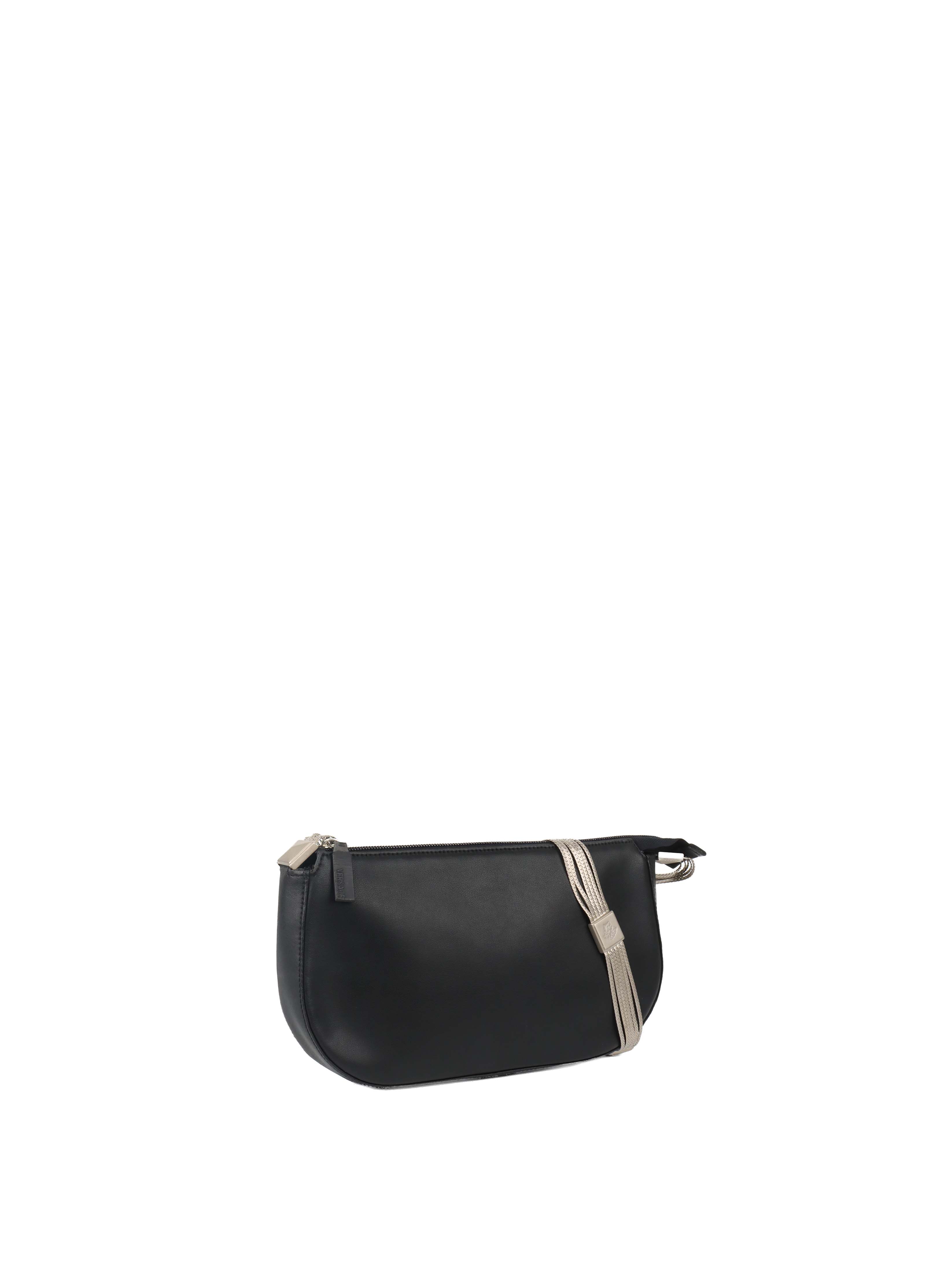 Versace Black Leather Shoulder Bag with Silver Chain.