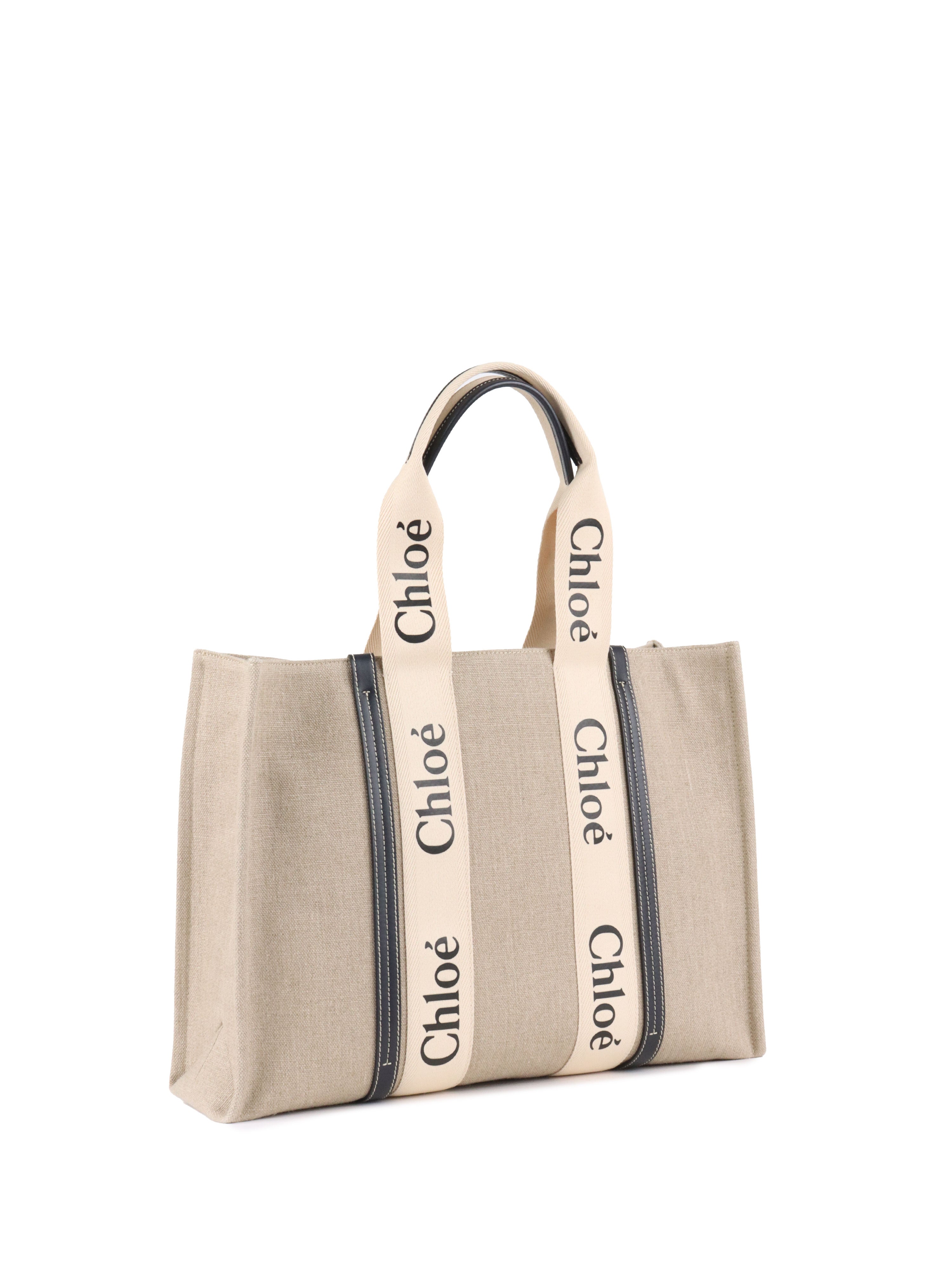 Chloe Large White  Blue Woody Tote Bag in Linen.