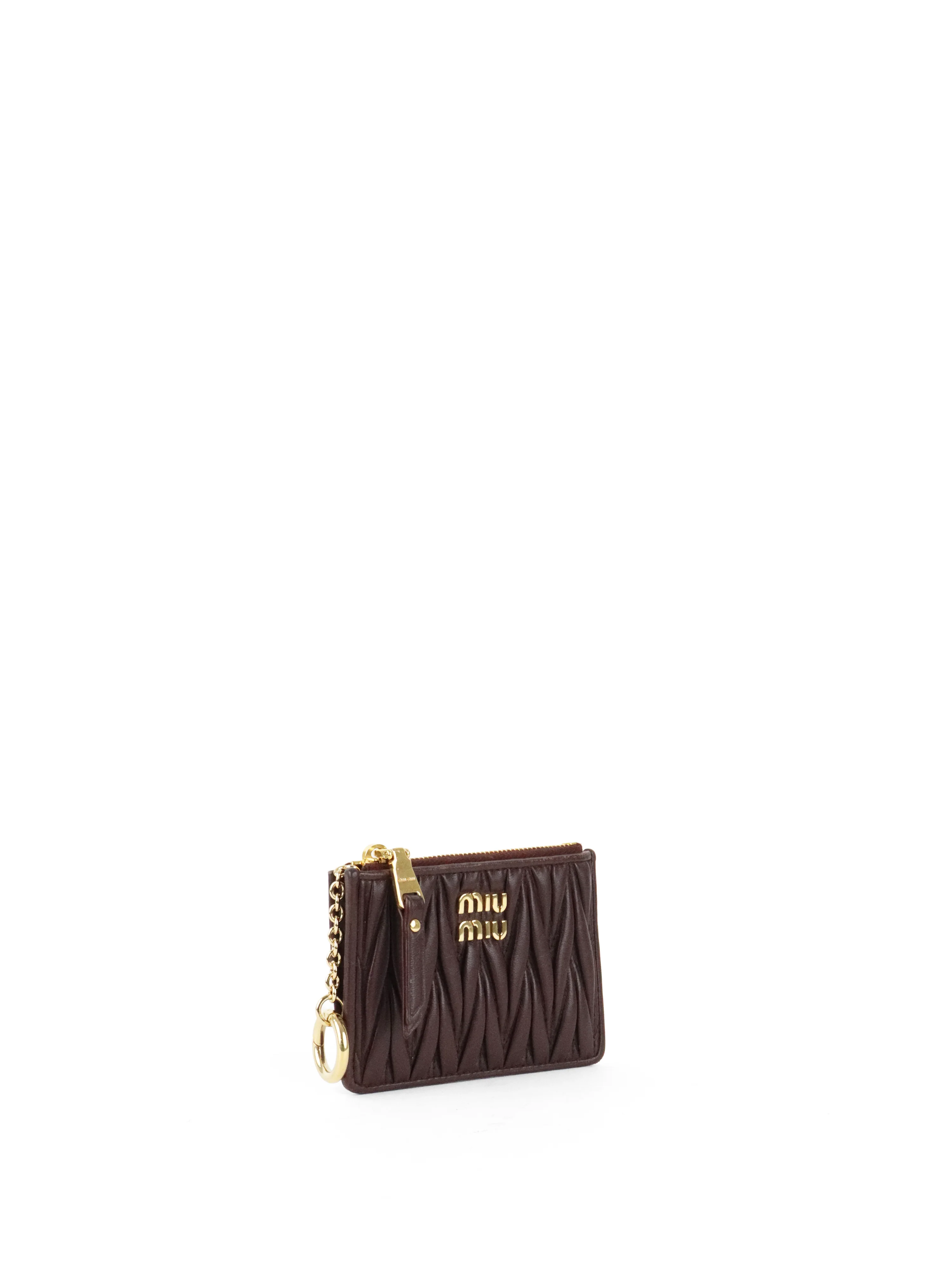 Miu Miu Dark Brown Matelassé Leather Zip Card Holder