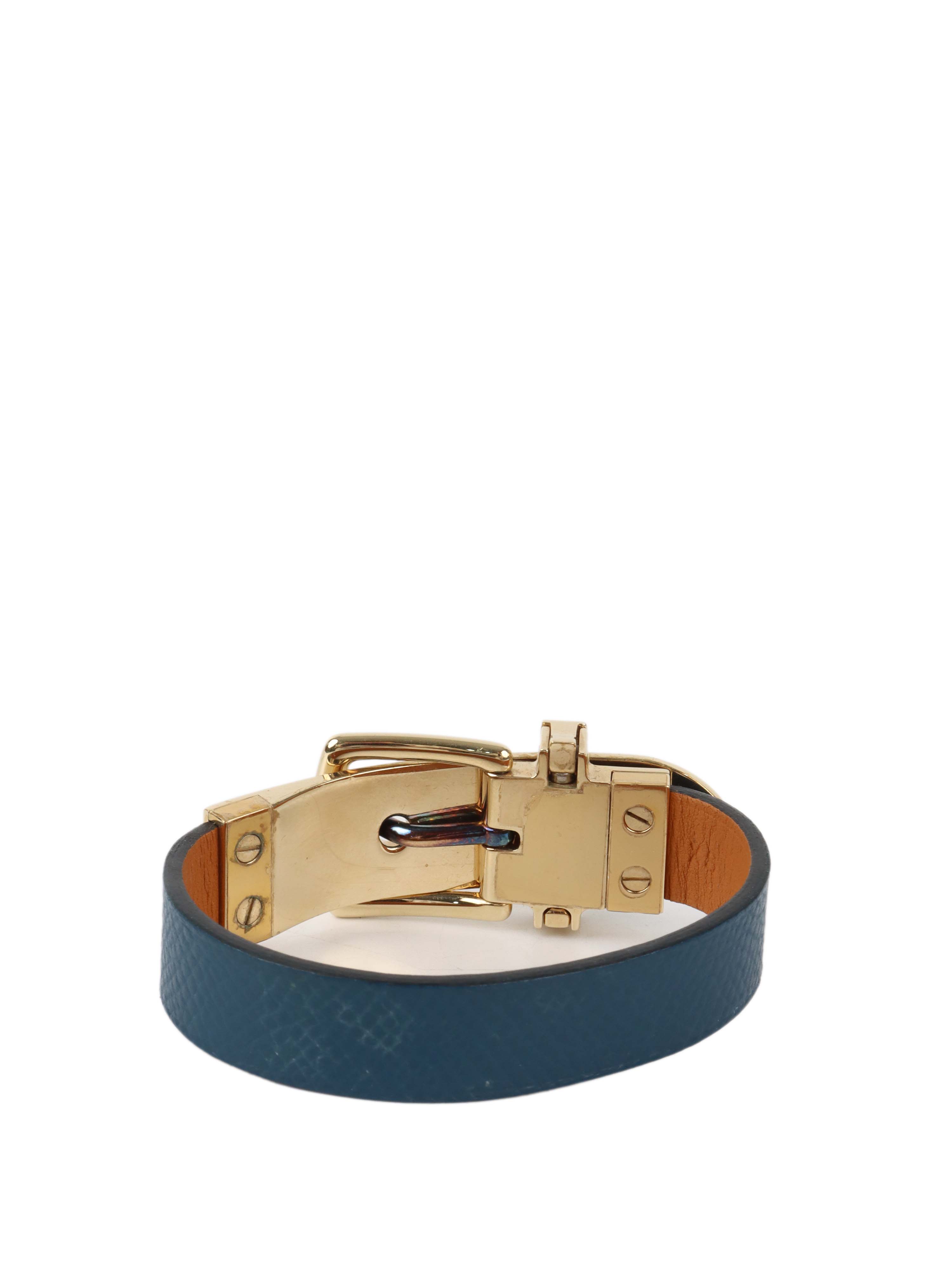Hermes Navy Leather Buckled Bracelet.