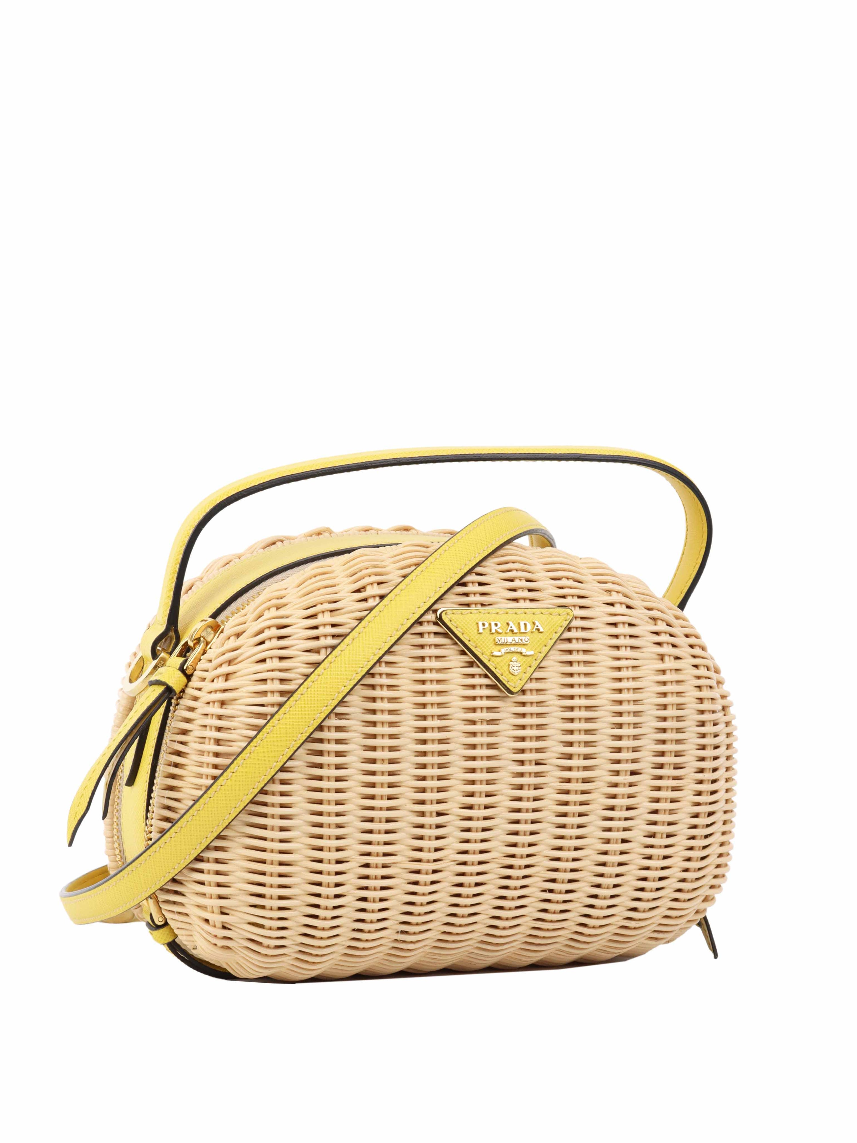 Prada Odette Yellow Wicker Bag.