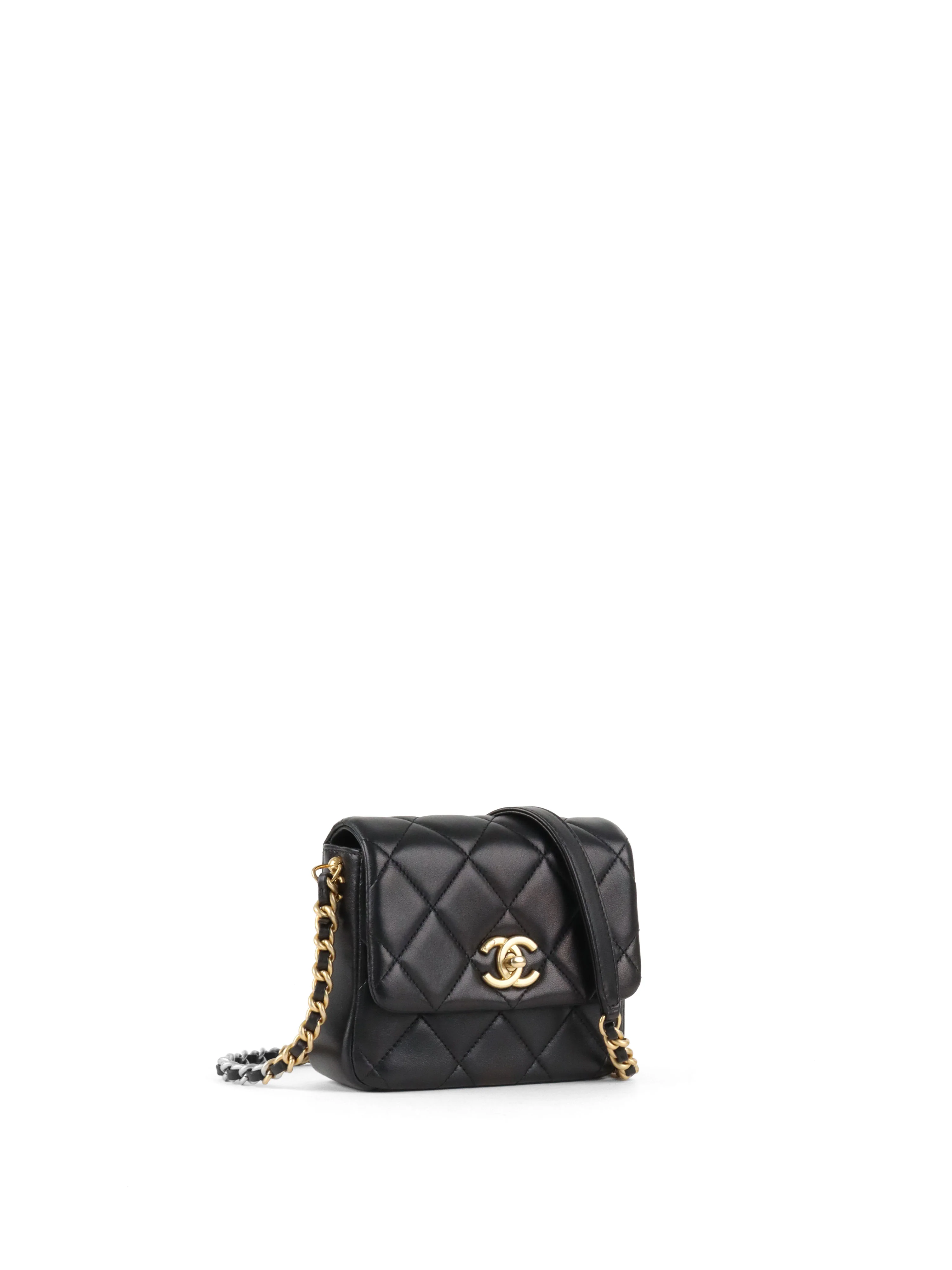 Chanel 21B Black Lambskin Quilted Mini Square Flap Bag GHW