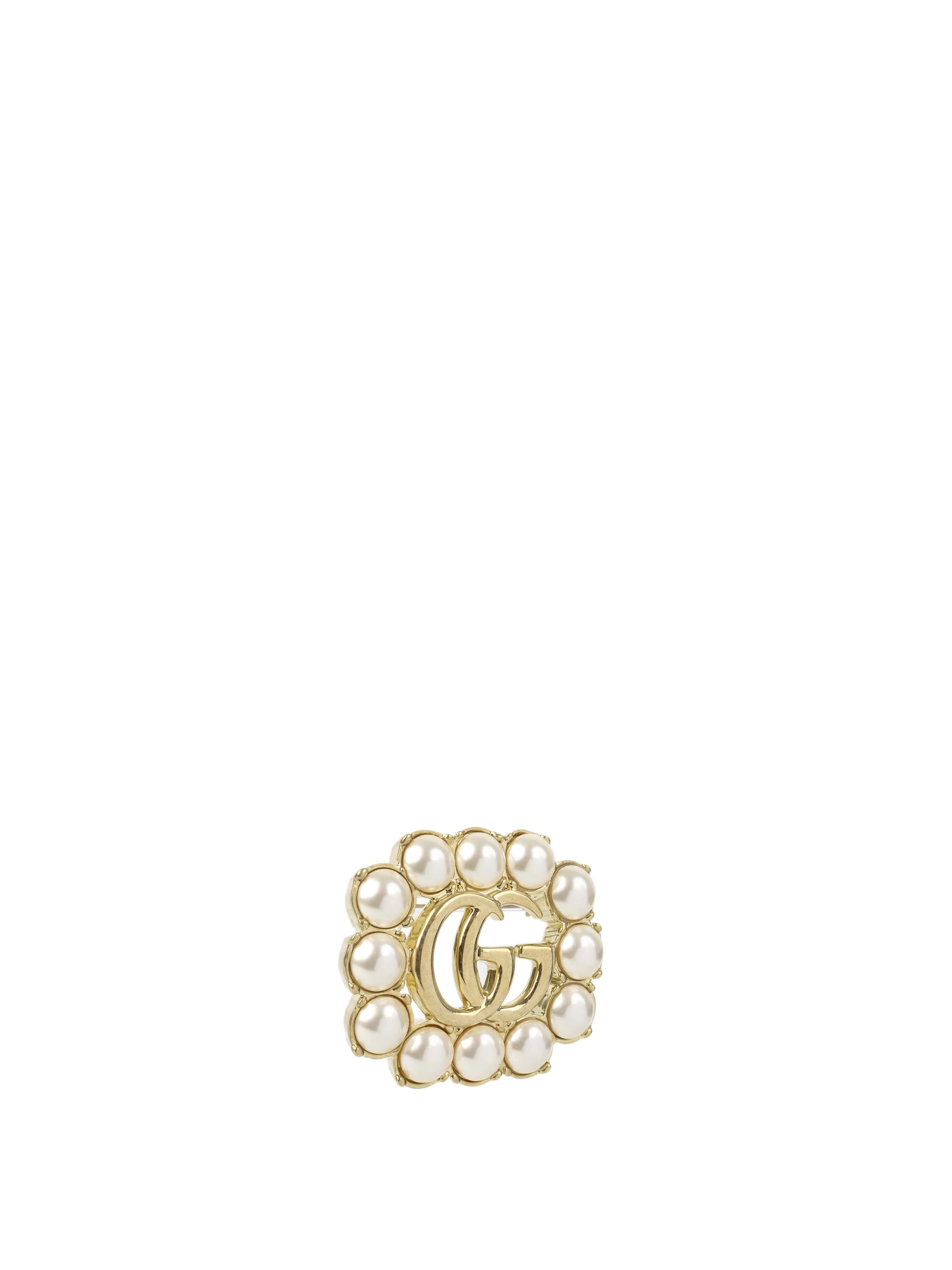 Gucci Metallic GG Pearl-Embellished Brooch.