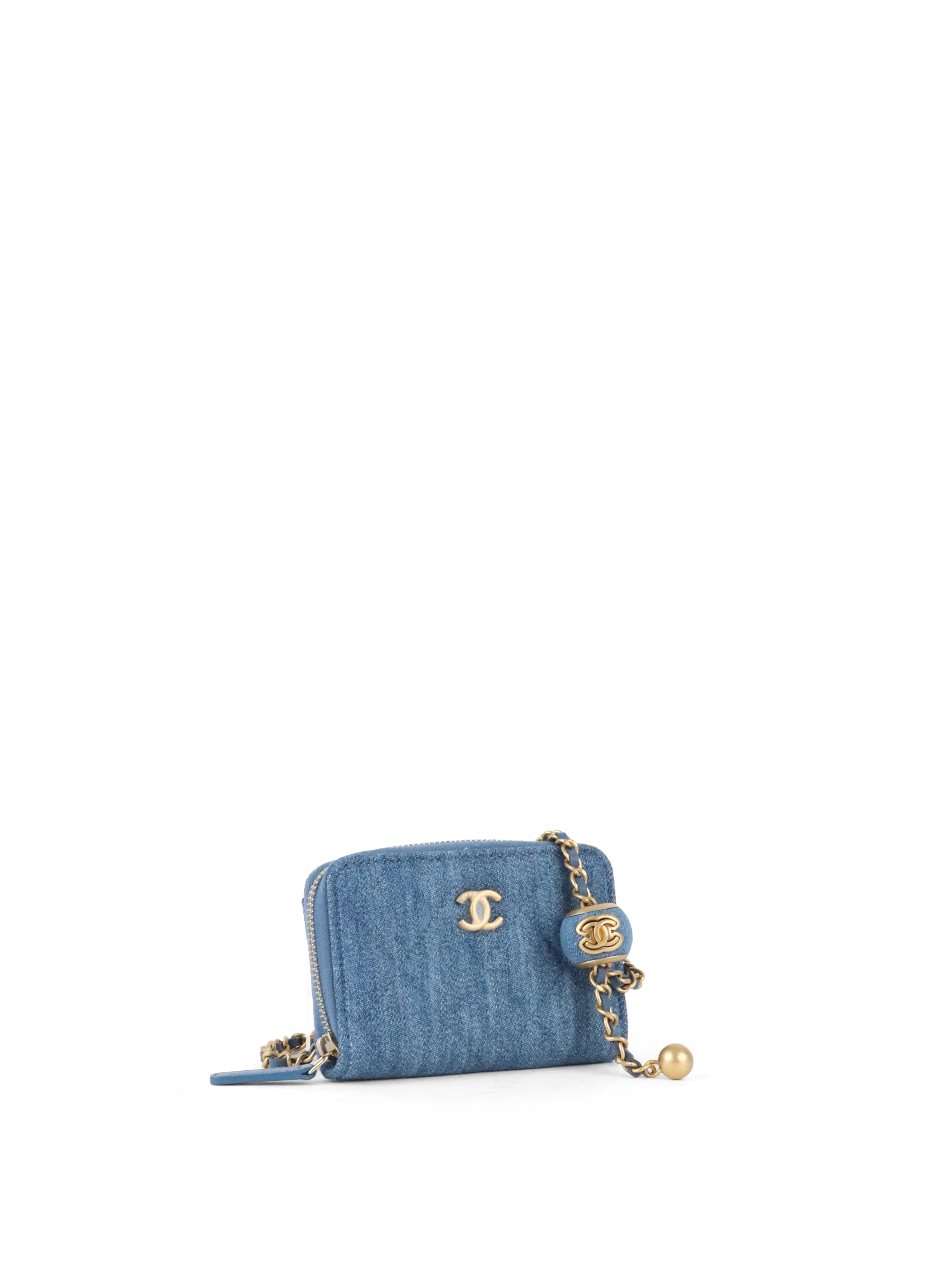 Chanel Mini Denim Cardholder with Pearl Crush