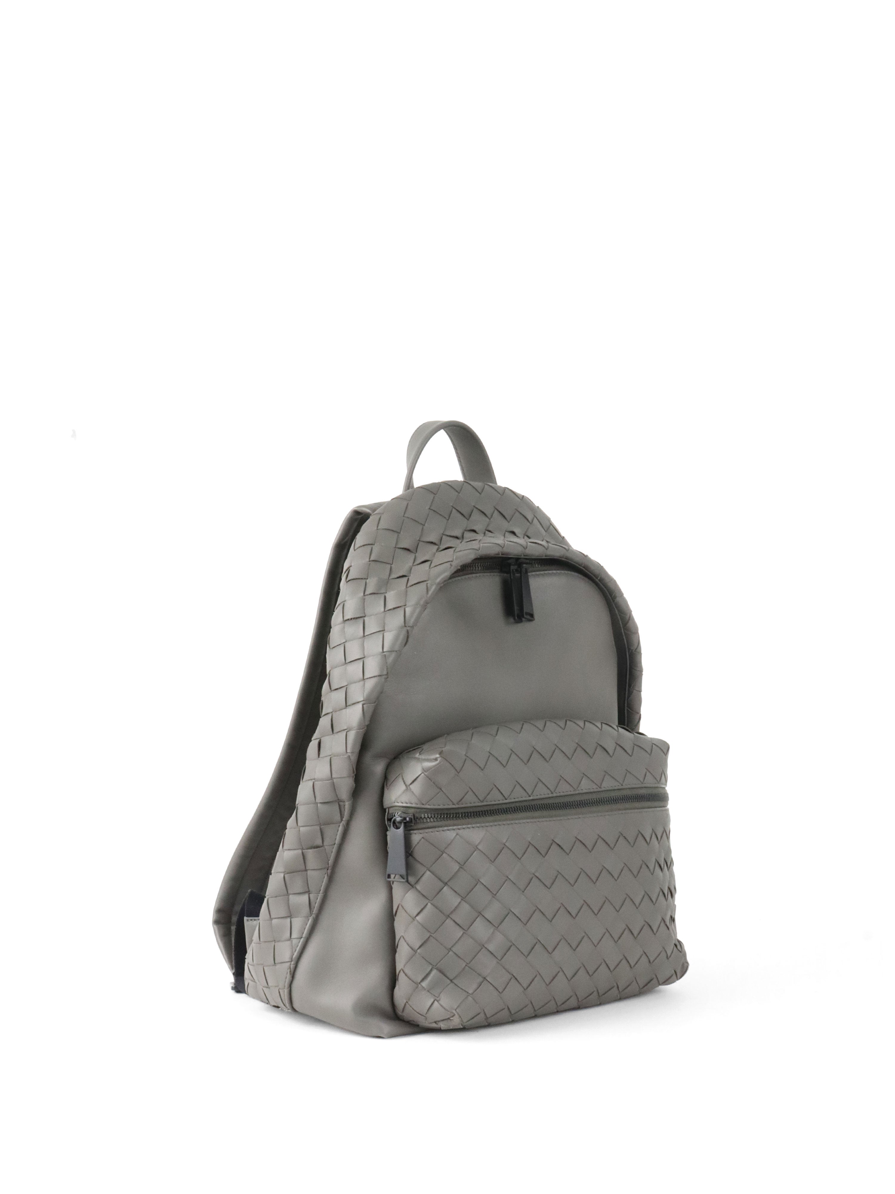 Bottega Veneta Grey Intrecciato Leather Backpack