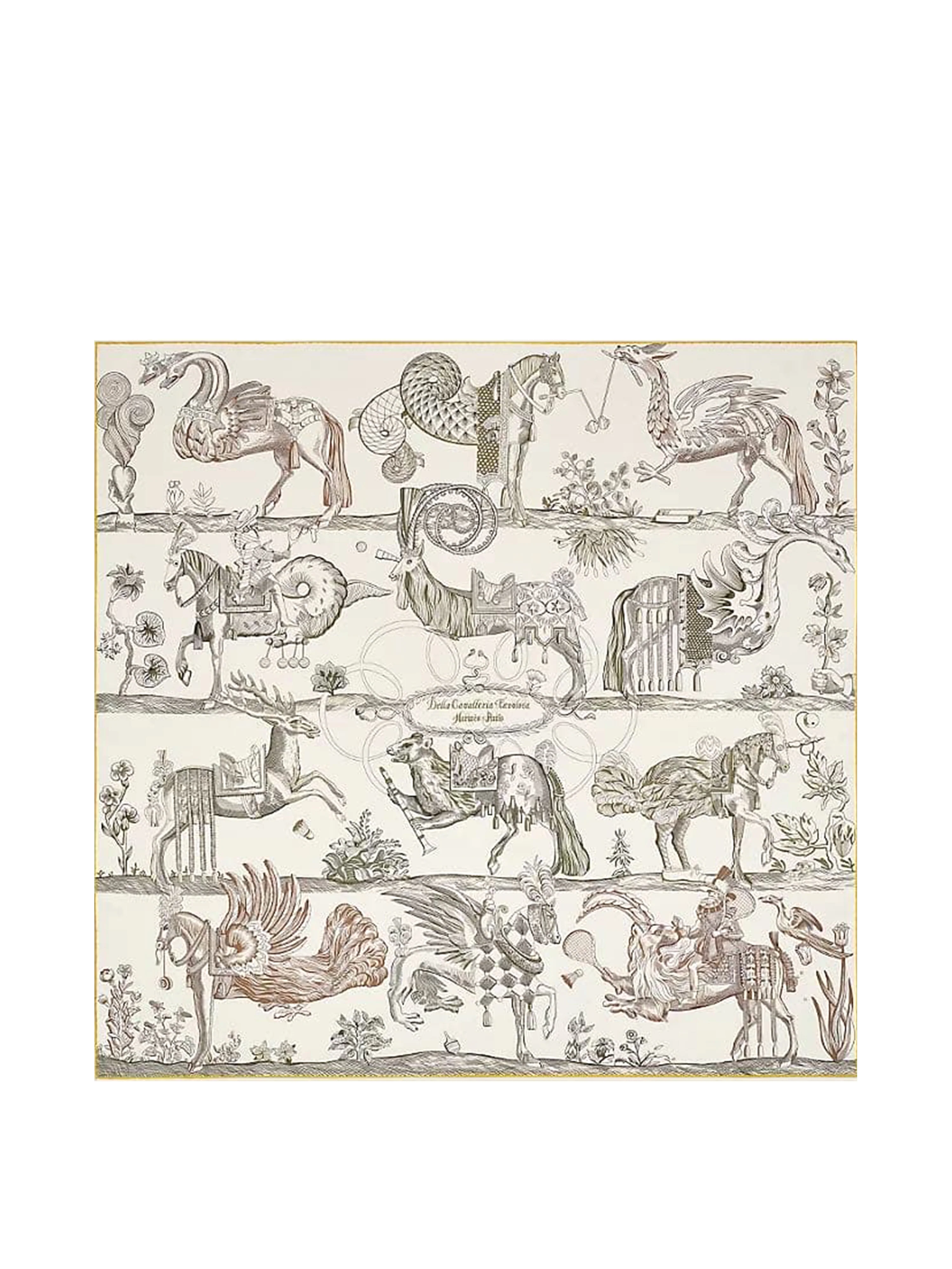 Hermes Creme/ Miel/ Kaki Carre Double Face Della Cavalleria Favolosa Scarf 90