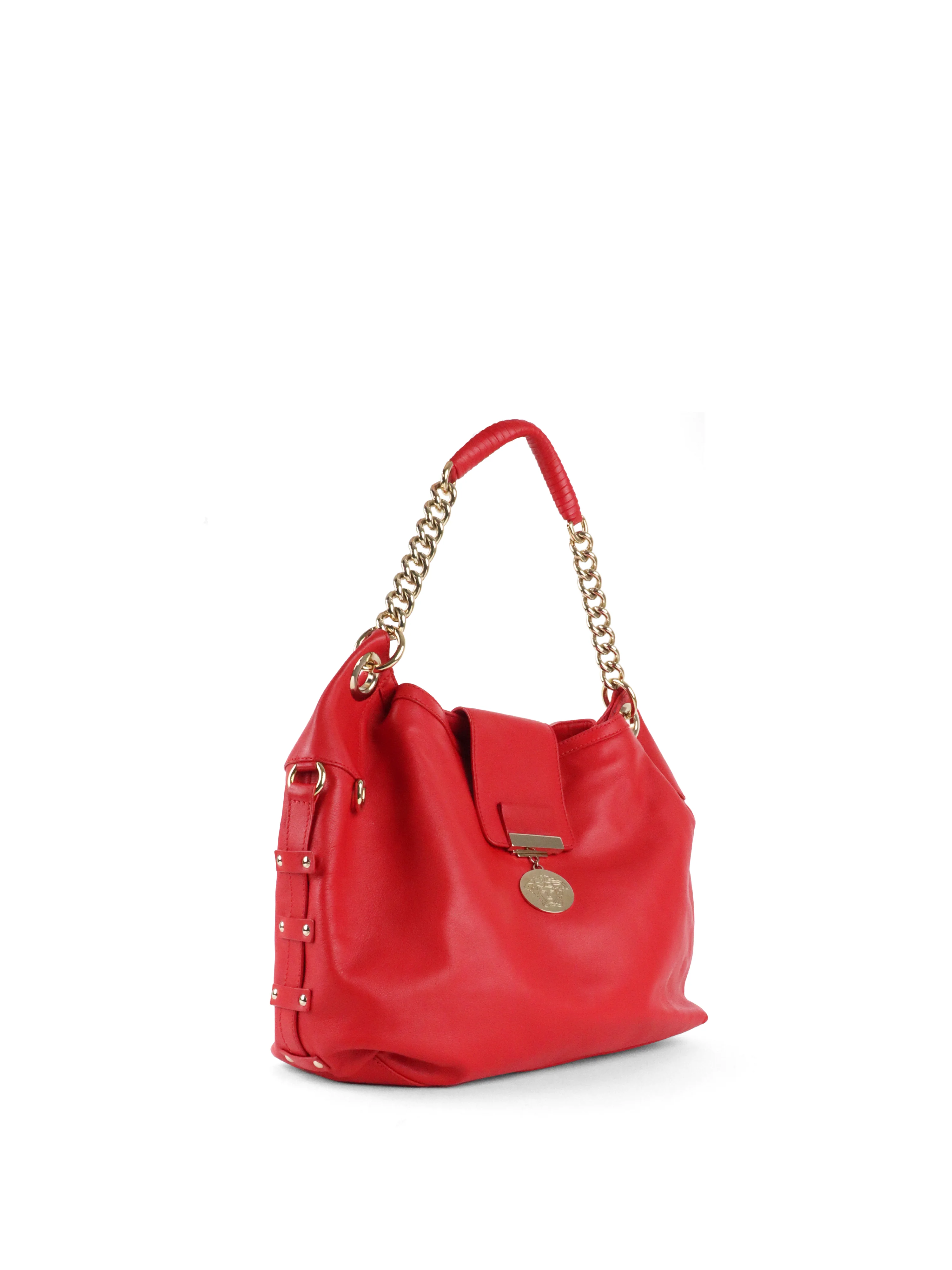 Versace Red Medusa Tag Lock Flap Shoulder Bag