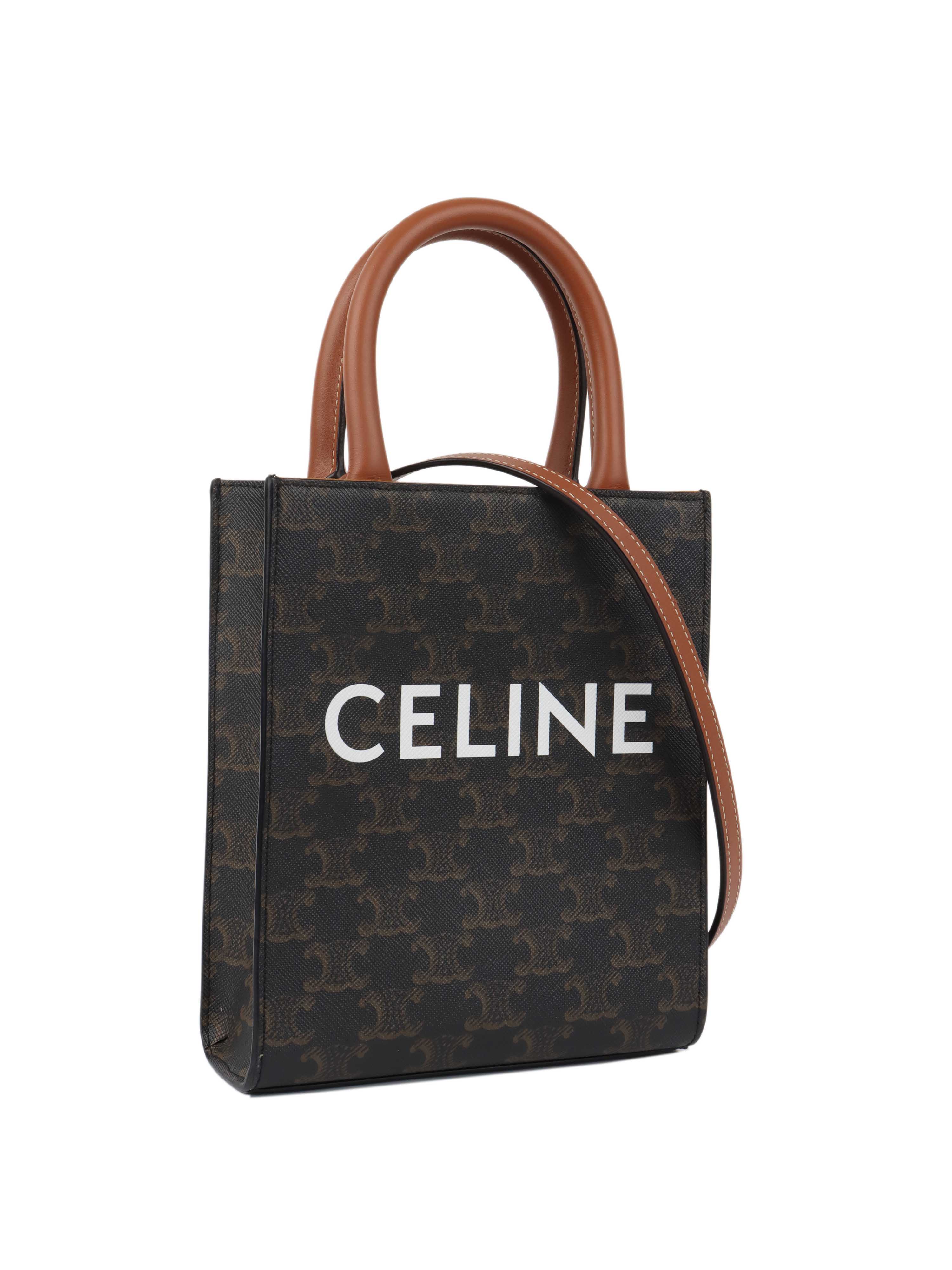 Celine Mini Vertical Cabas in Triomphe Canvas with Celine Print.