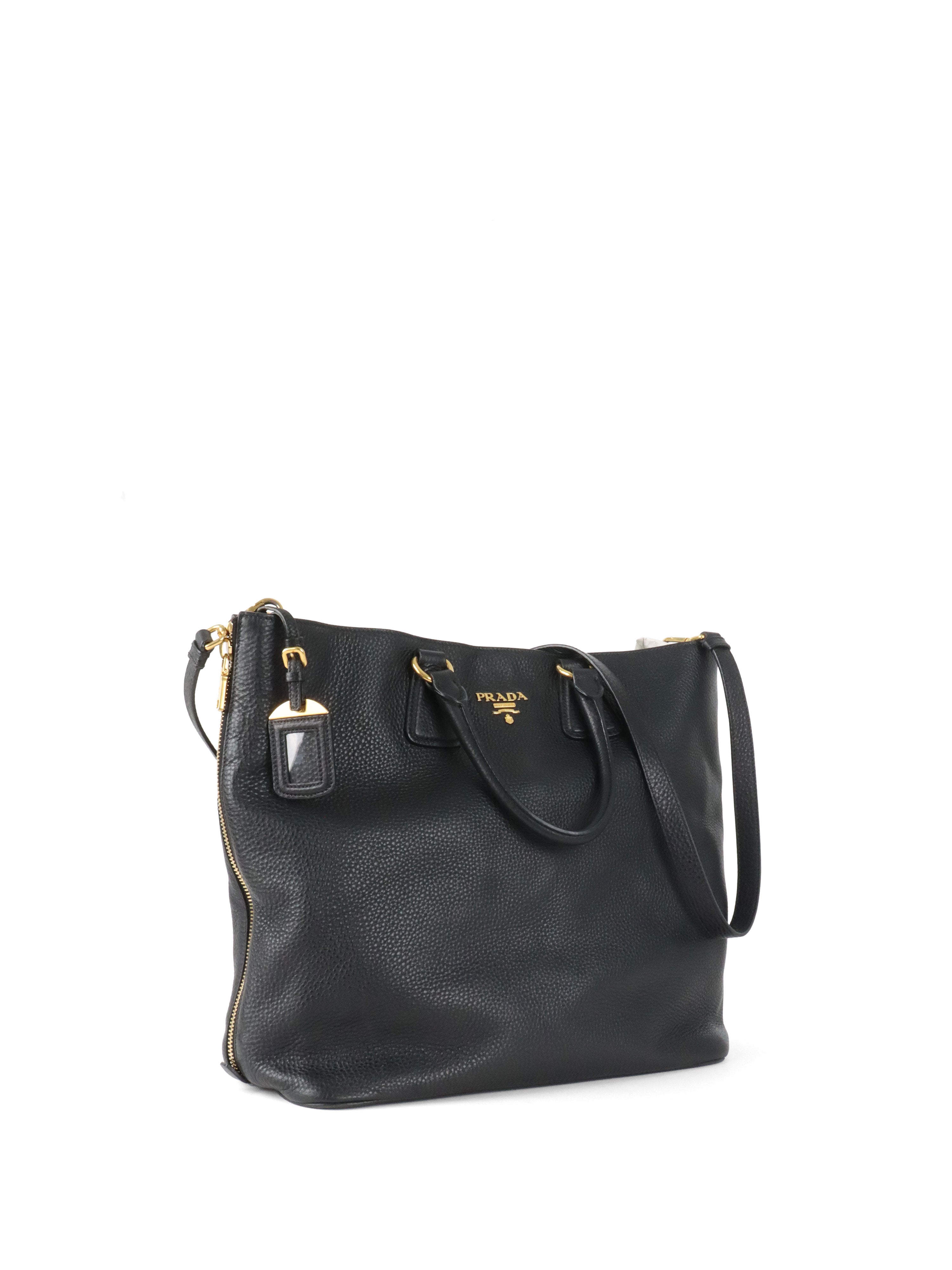 Prada Black Vitello Daino Leather Tote Bag.