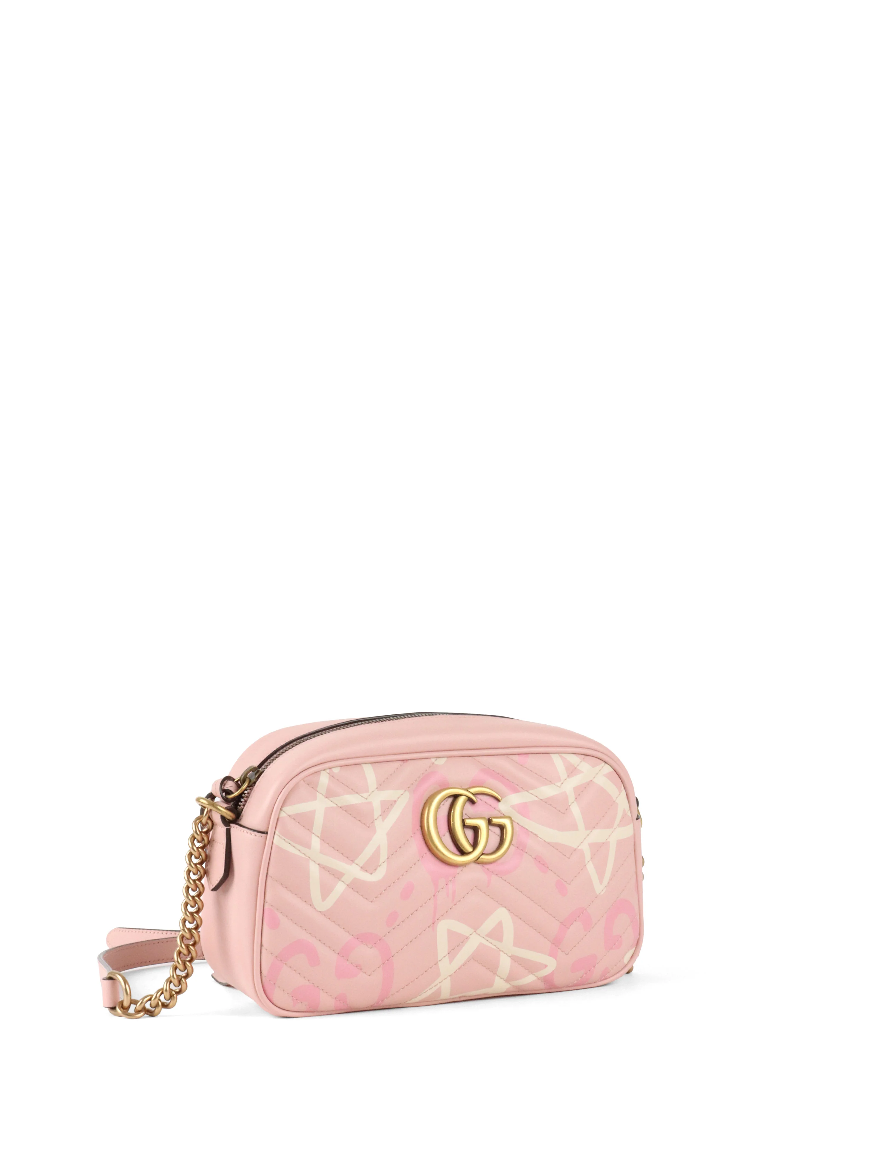 Gucci Pink Small GG Ghost Marmont Matelasse Camera Bag