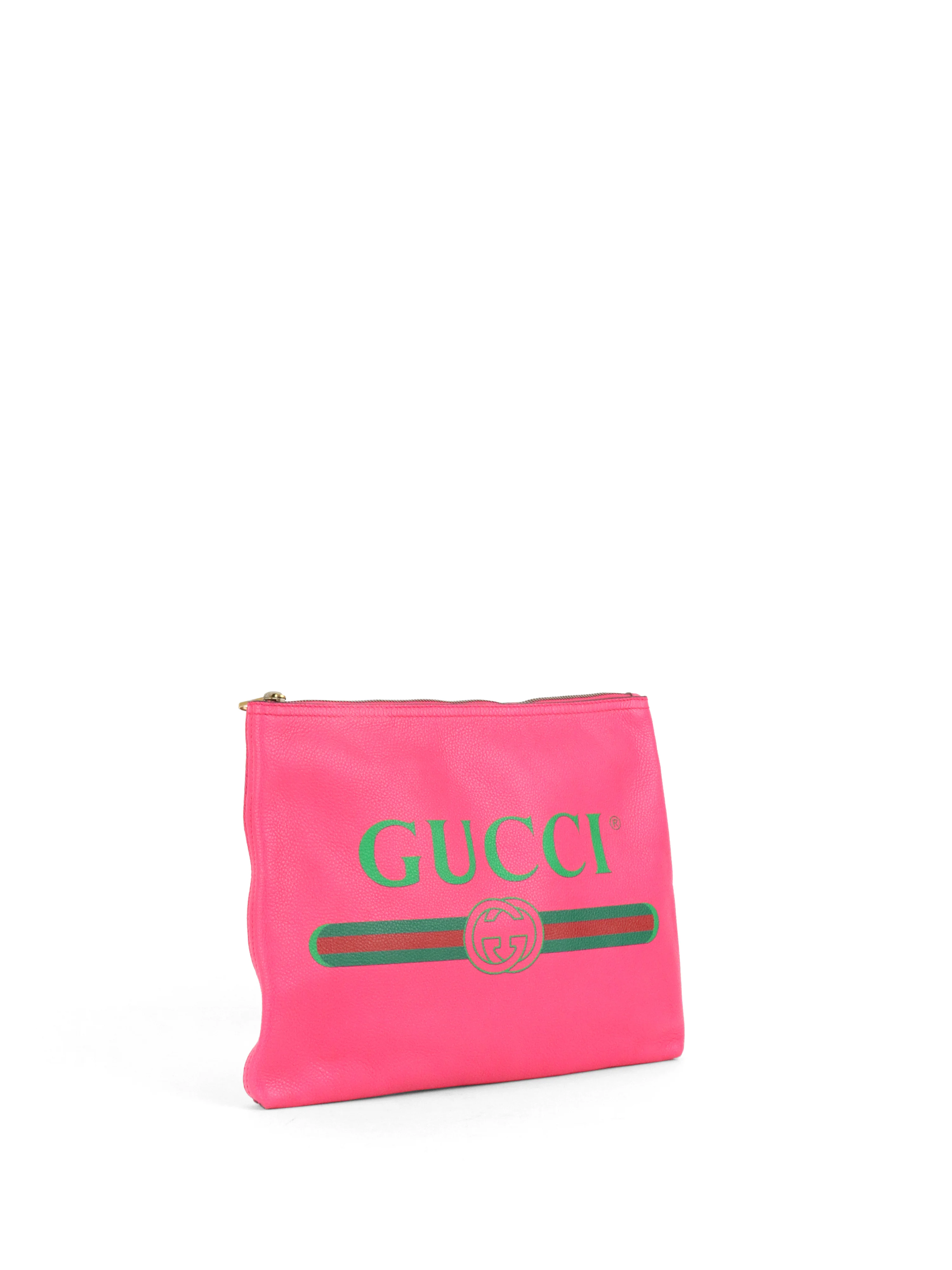 Gucci Vintage Bright Pink Logo Printed Pouch