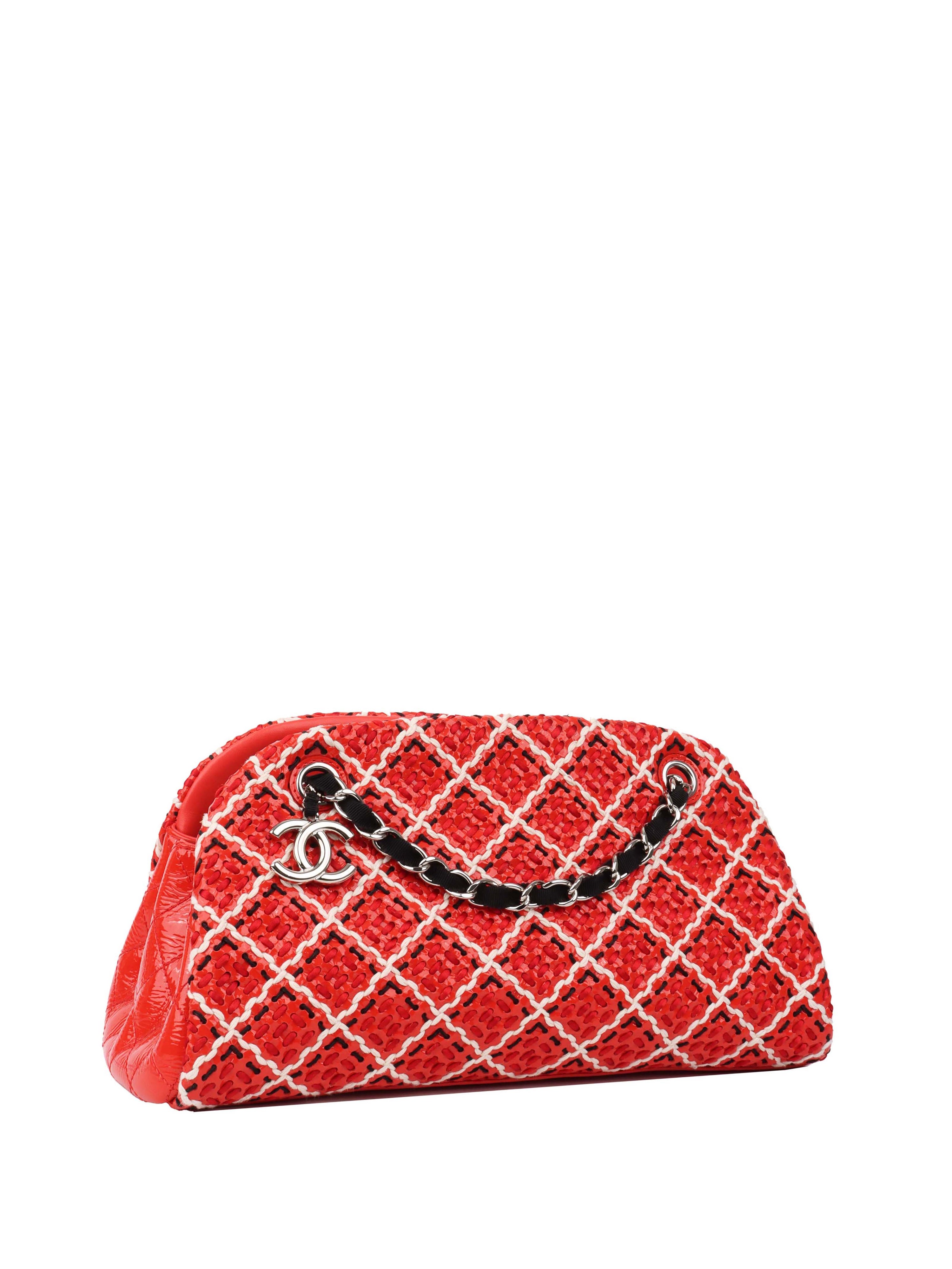 Chanel Limited Edition Red Patent 
Tweed Double Chain Tote