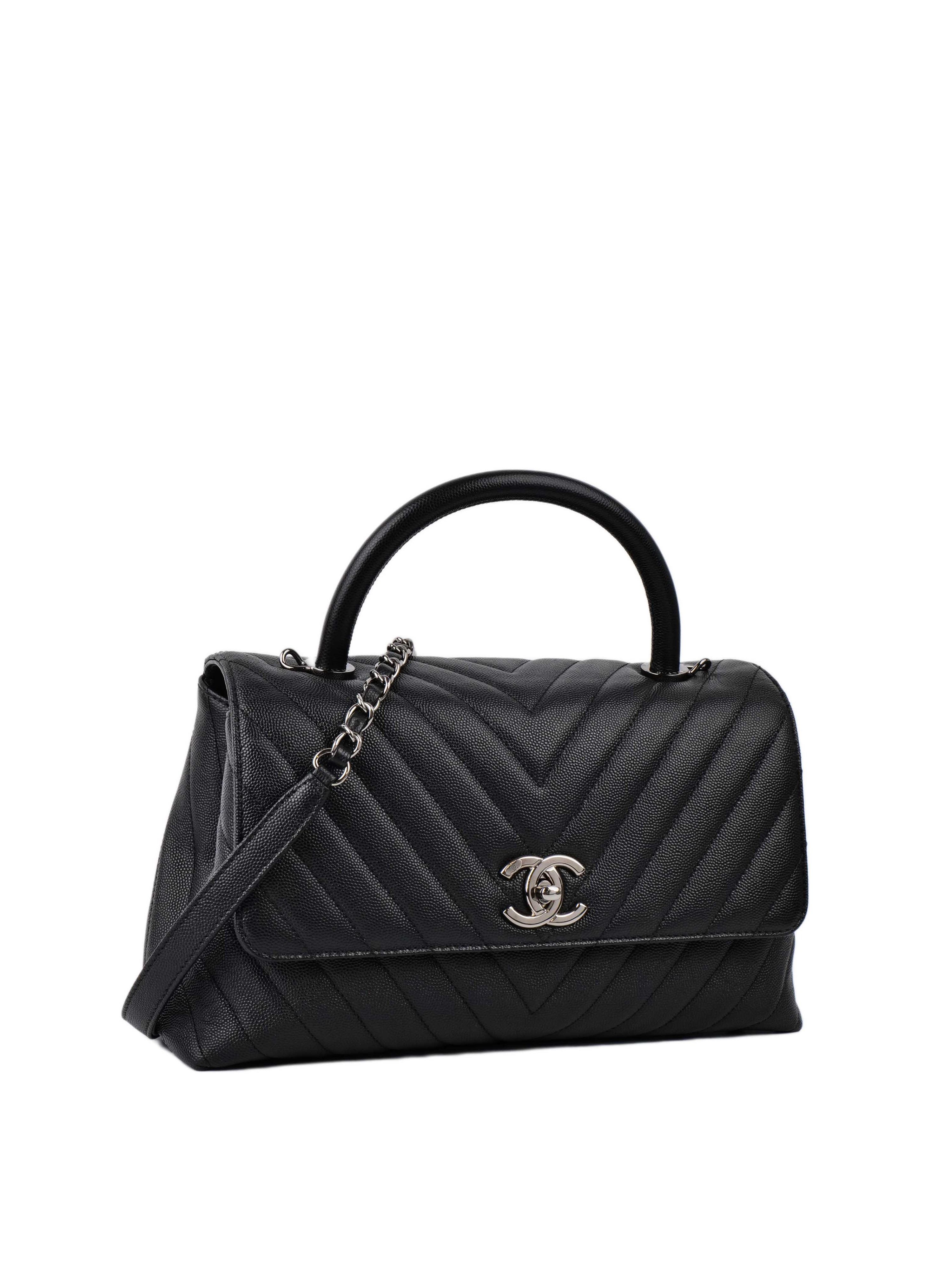 Chanel Medium Chevron So Black Coco Handle.