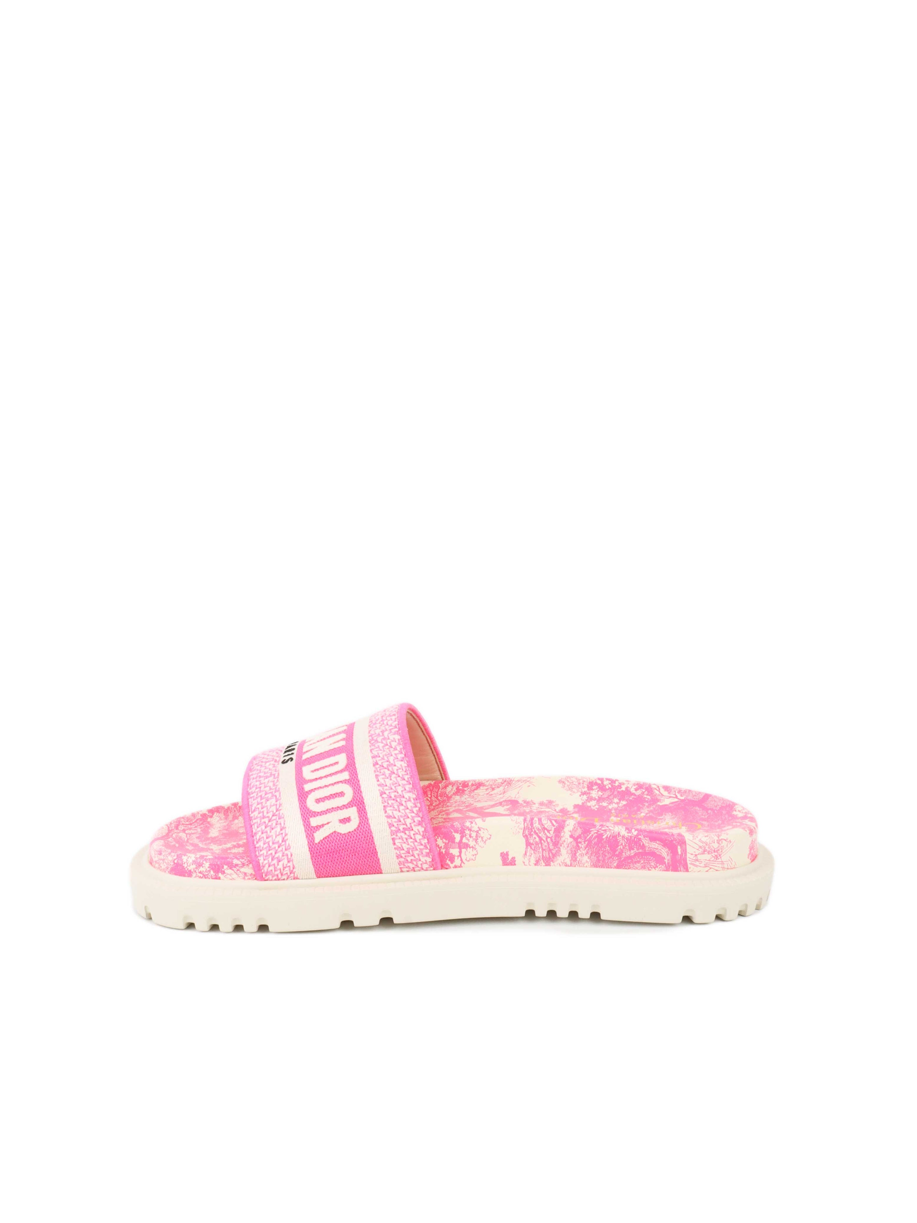 Dior Dway Rubber Slides in White 
Fluro Pink.