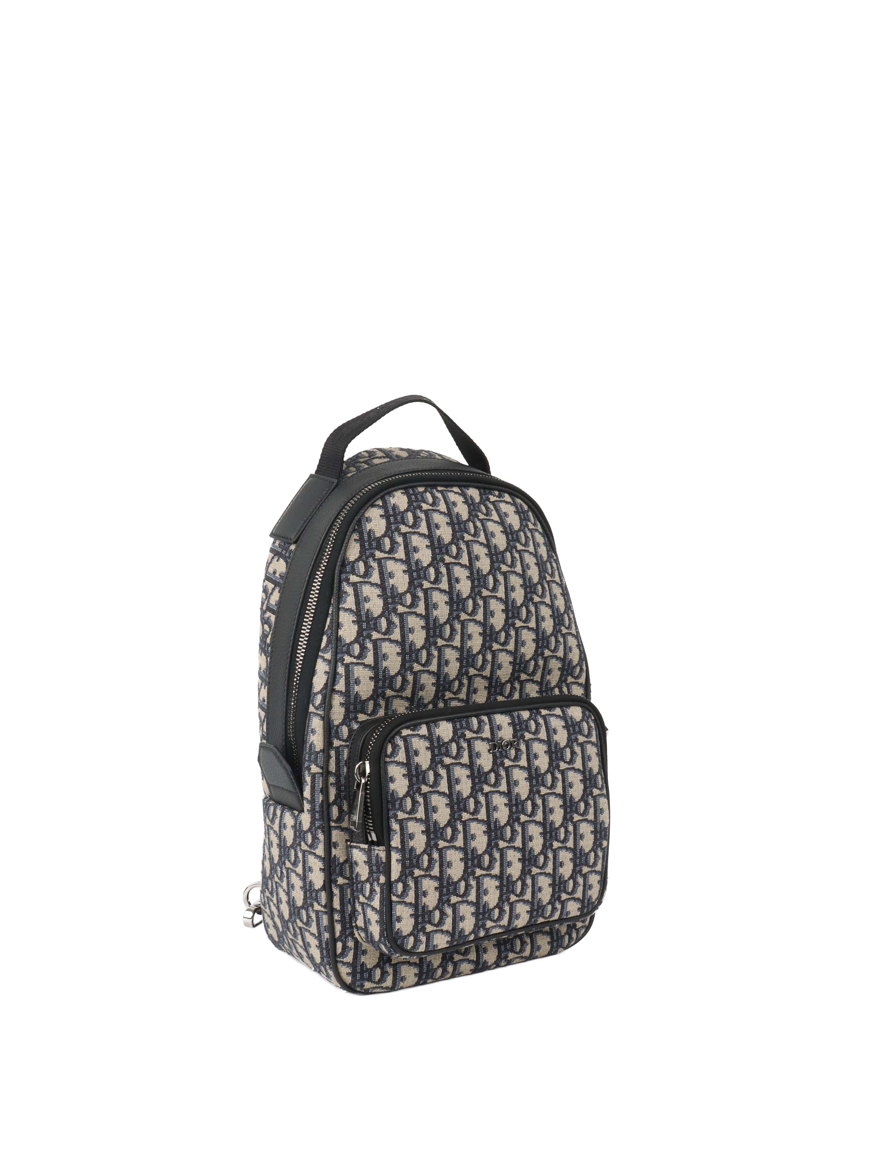 Dior Blue Oblique Canvas Crossbody Sling Bag.