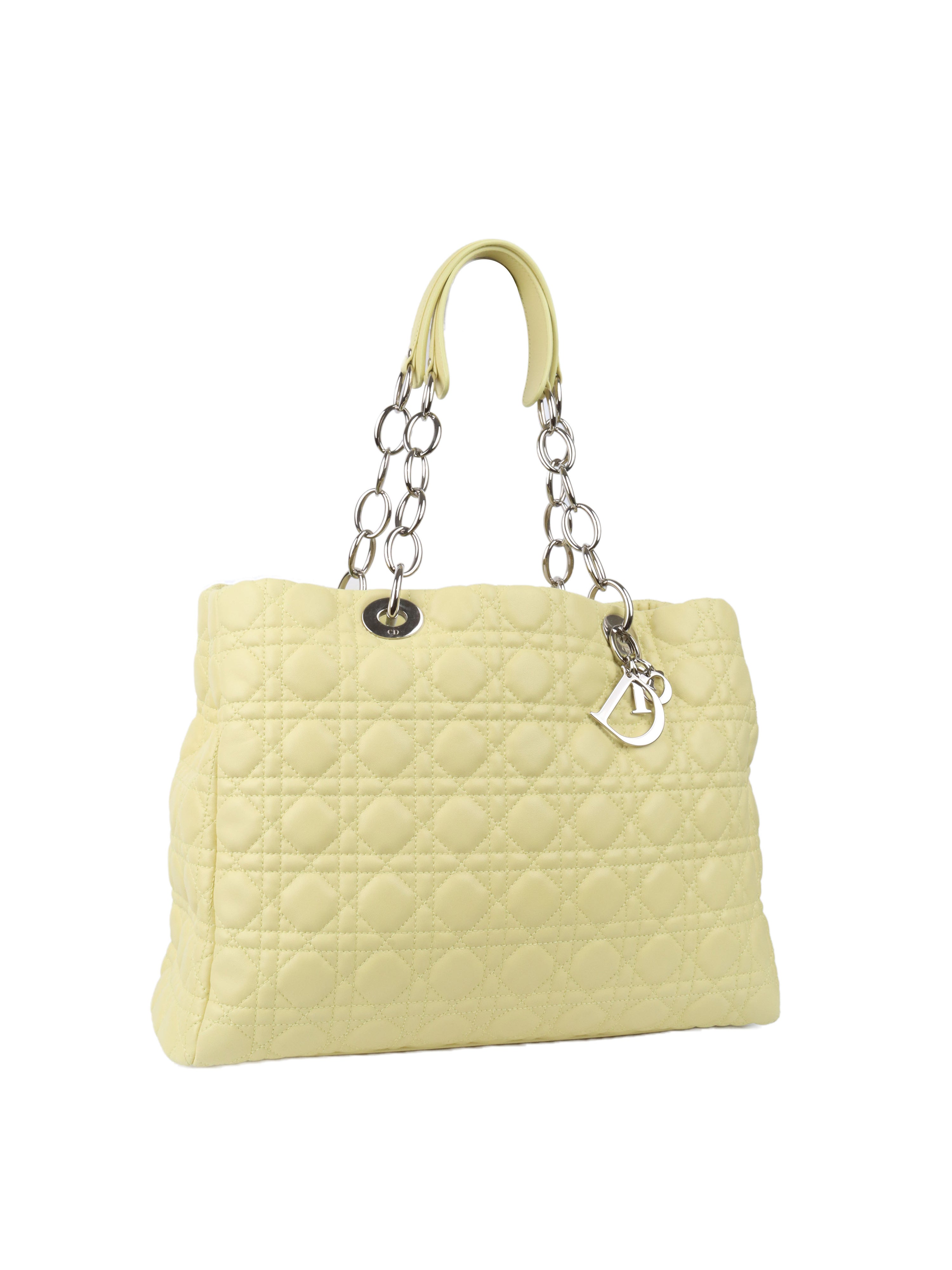 Dior Light Yellow Lambskin Cannage Bag SHW.