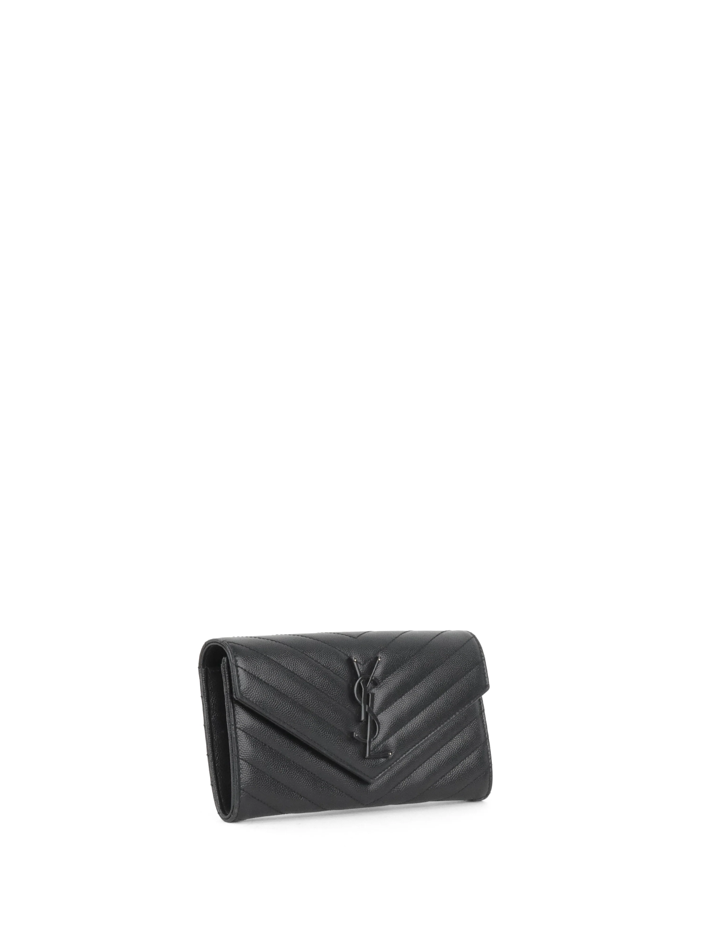 Saint Laurent Black Cassandre Matelasse Large Flap Wallet