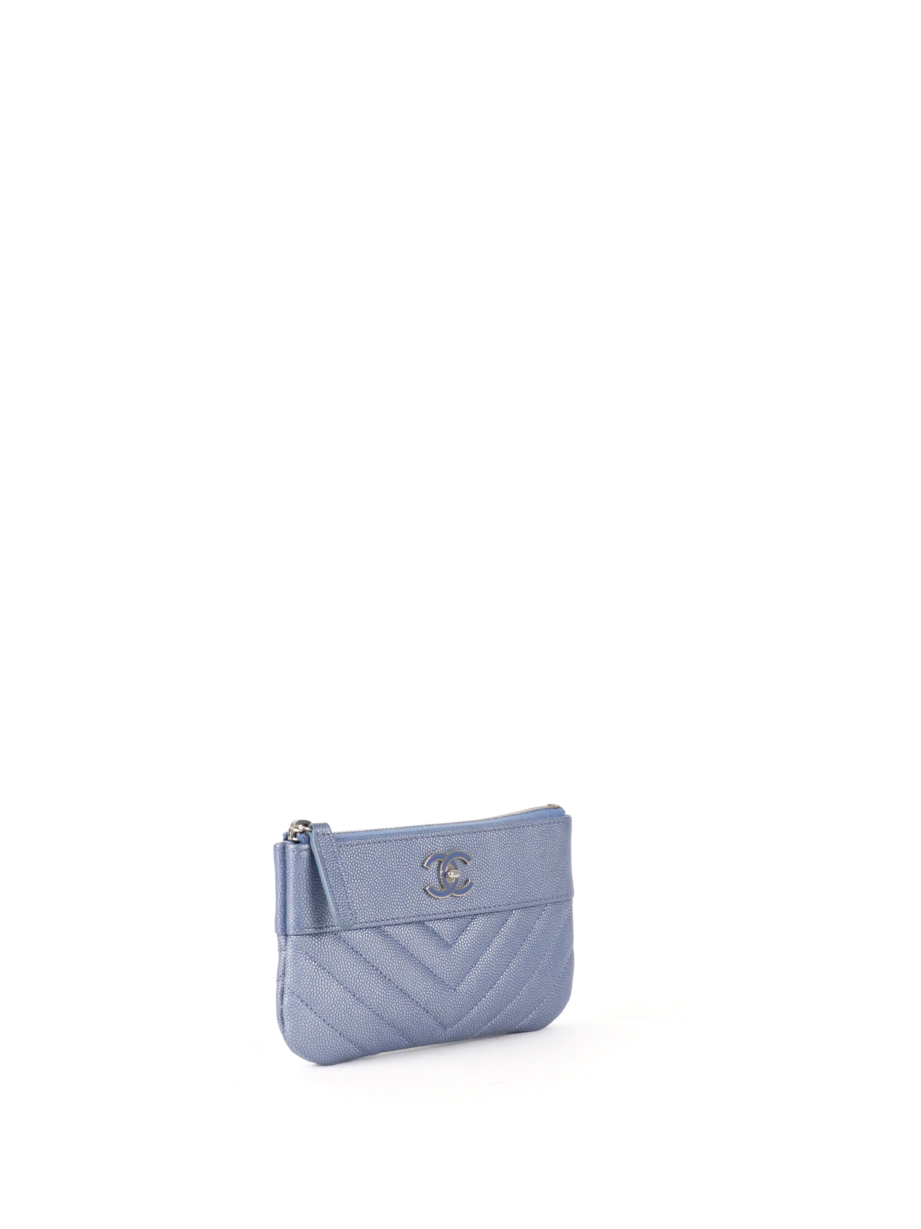Chanel 19P Iridescent Blue Chevron Pouch