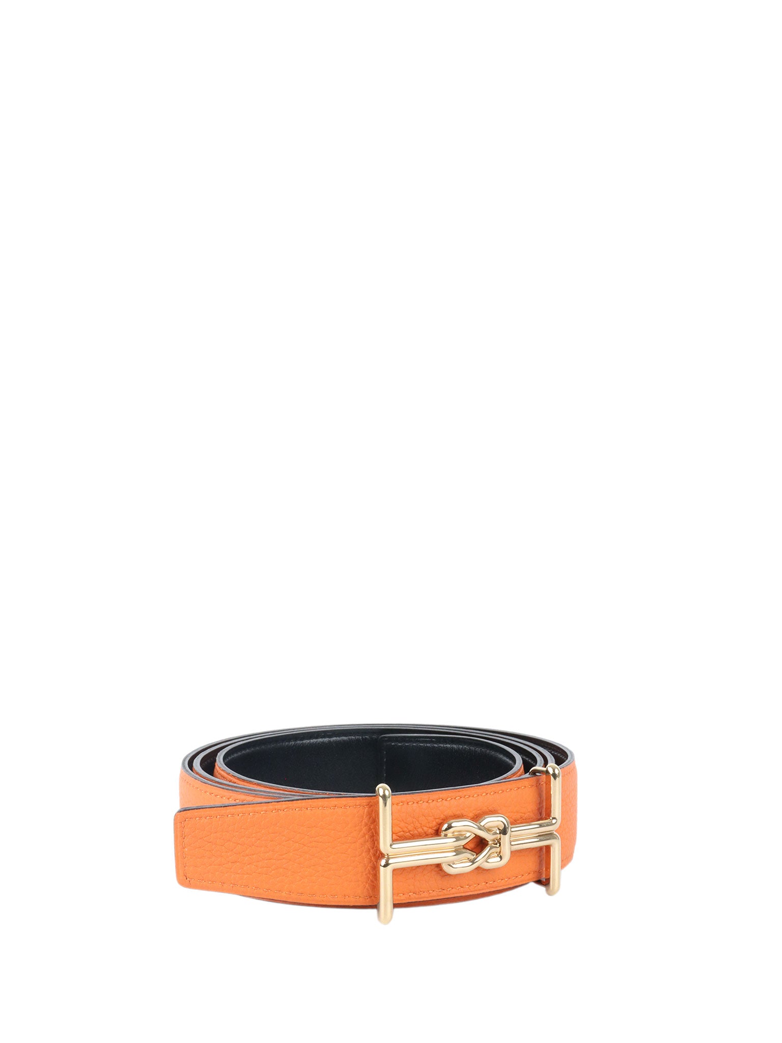 Hermes Reversible leather belt in Noir/Orange 32 mm.