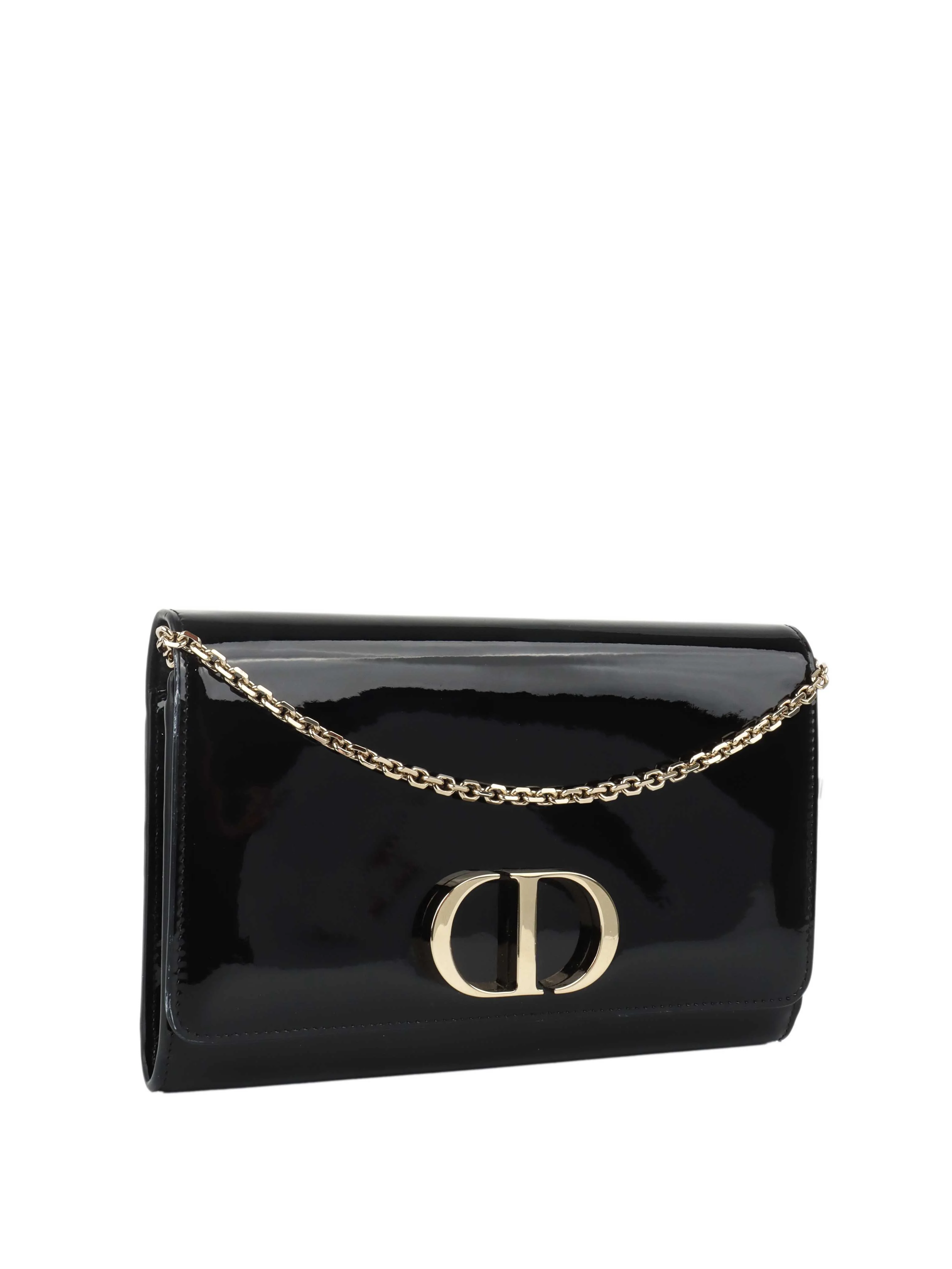 Dior Black Patent Leather 30 Montaigne Chain Clutch.
