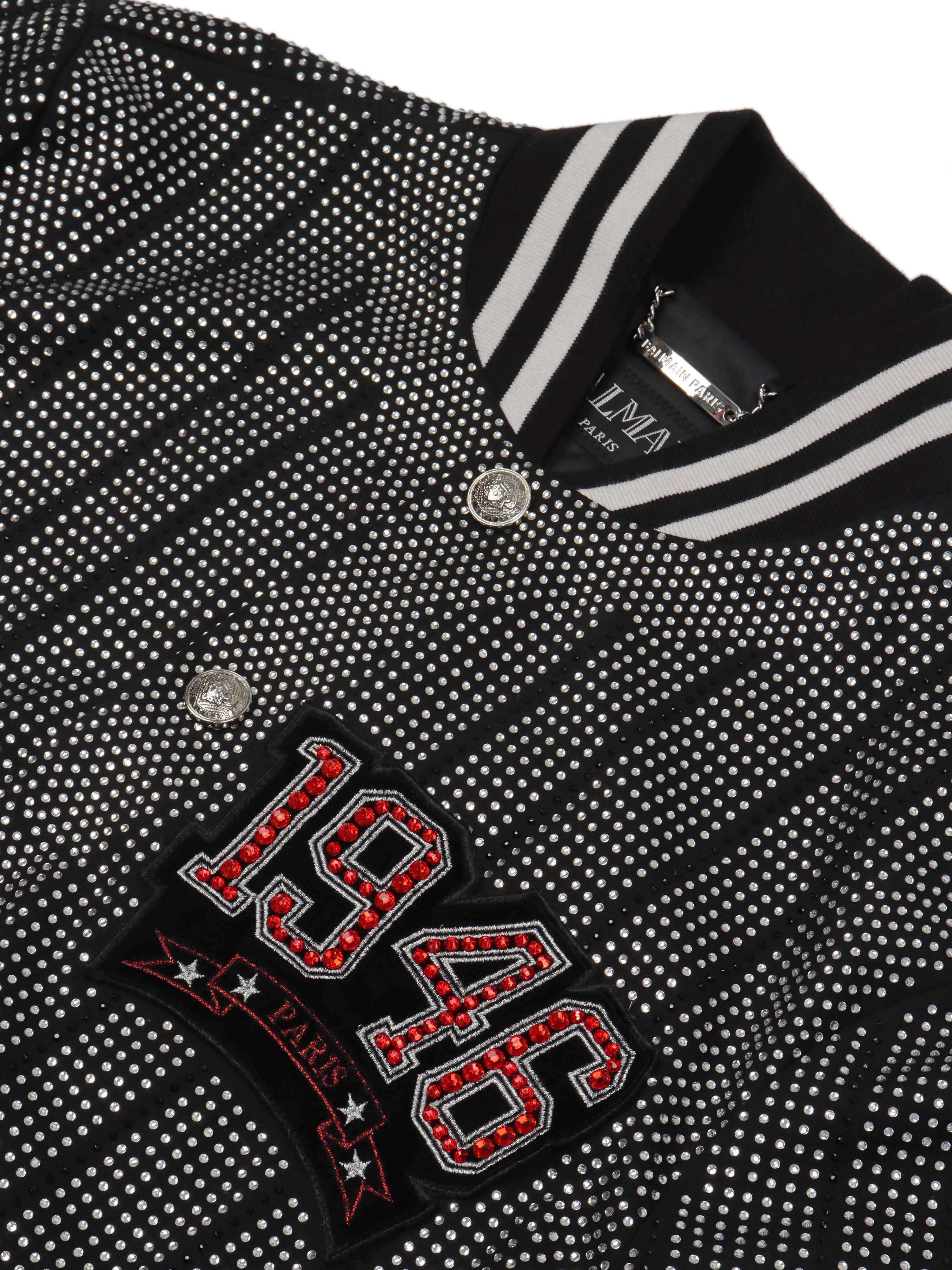 Balmain 1946 Strass Striped Bomber Jacket.