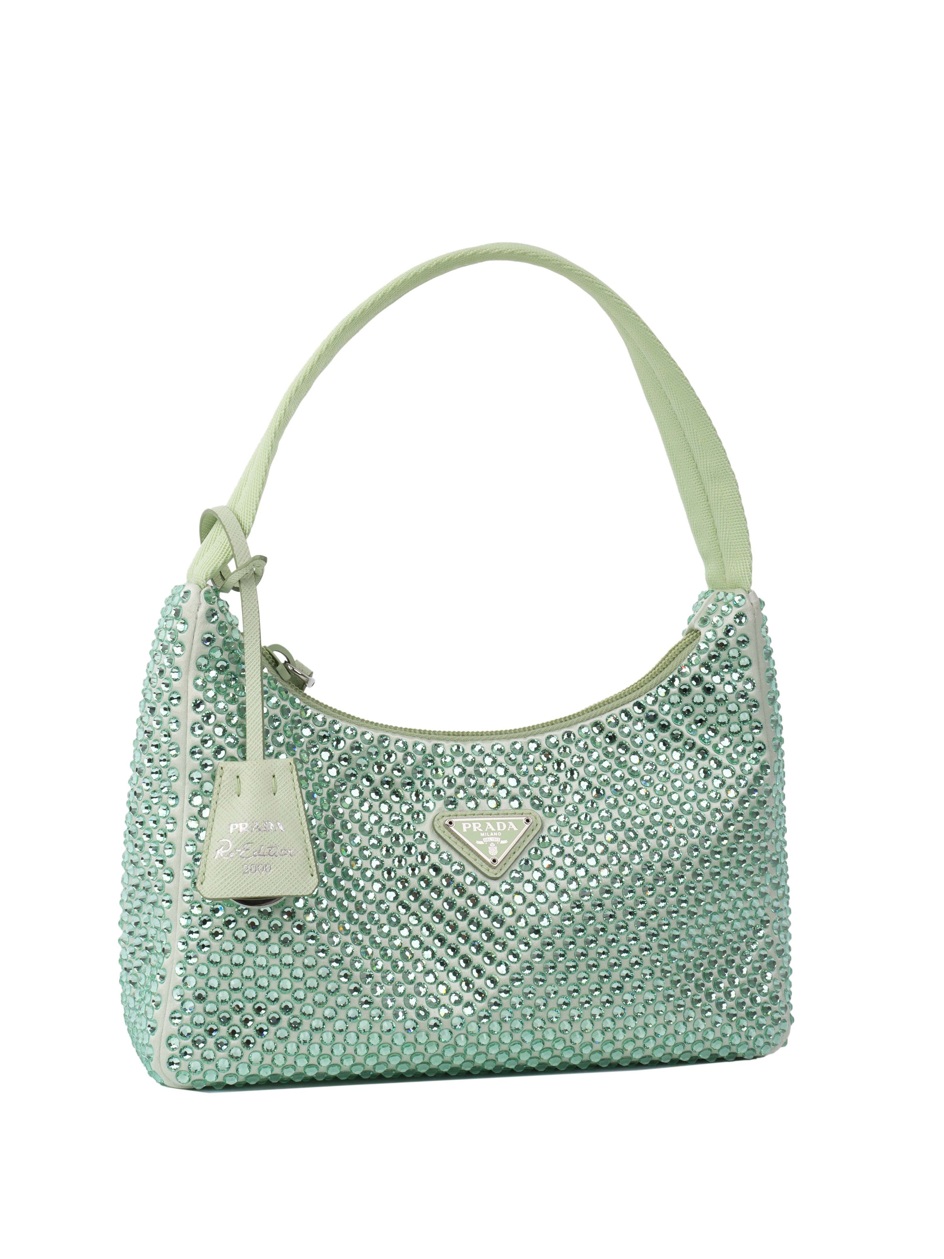 Prada Mint Green Crystal Re-Edition 2000 Shoulder Bag.