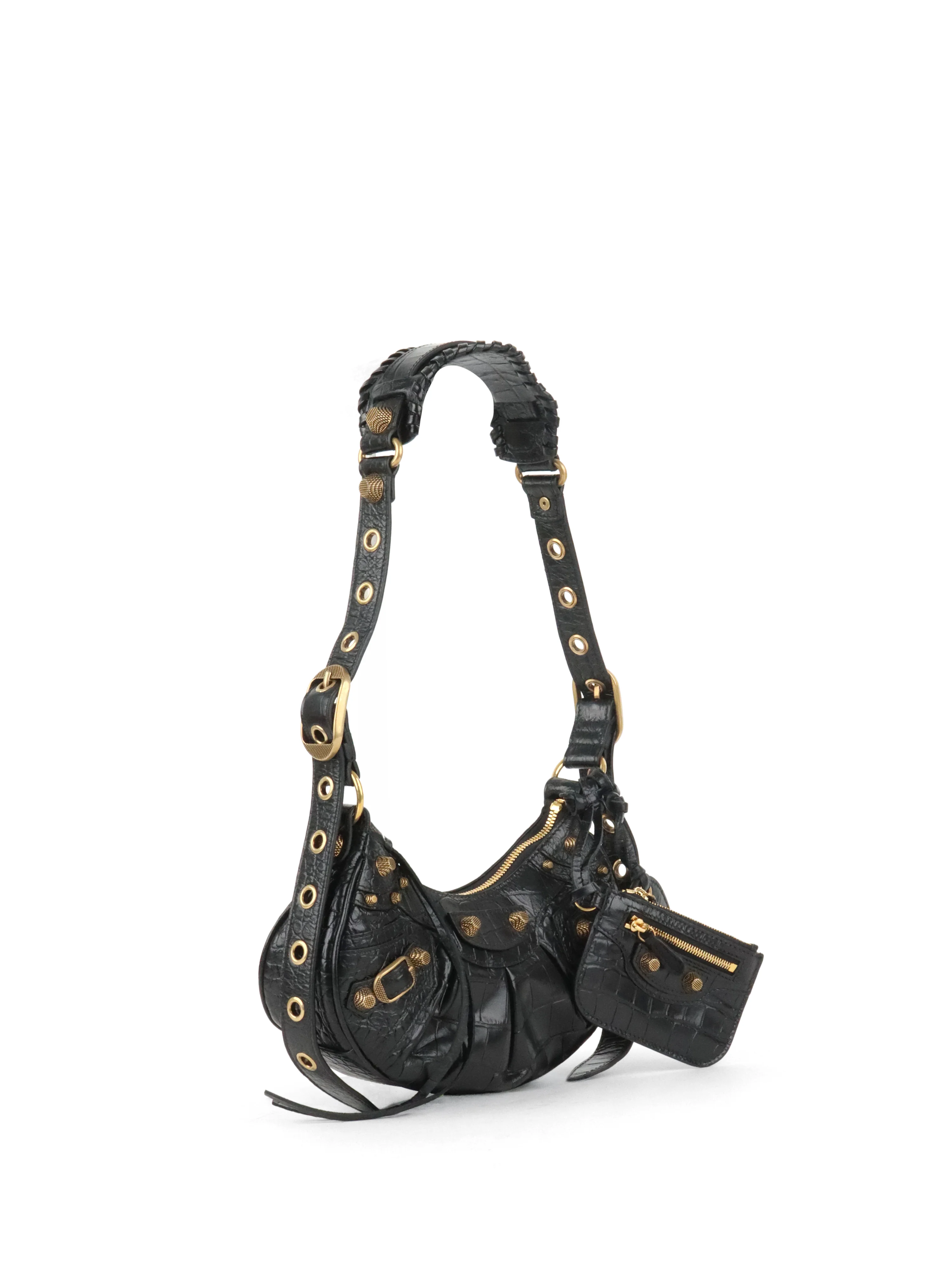 Balenciaga Black Crocodile Embossed Le Cagole XS Shoulder Bag