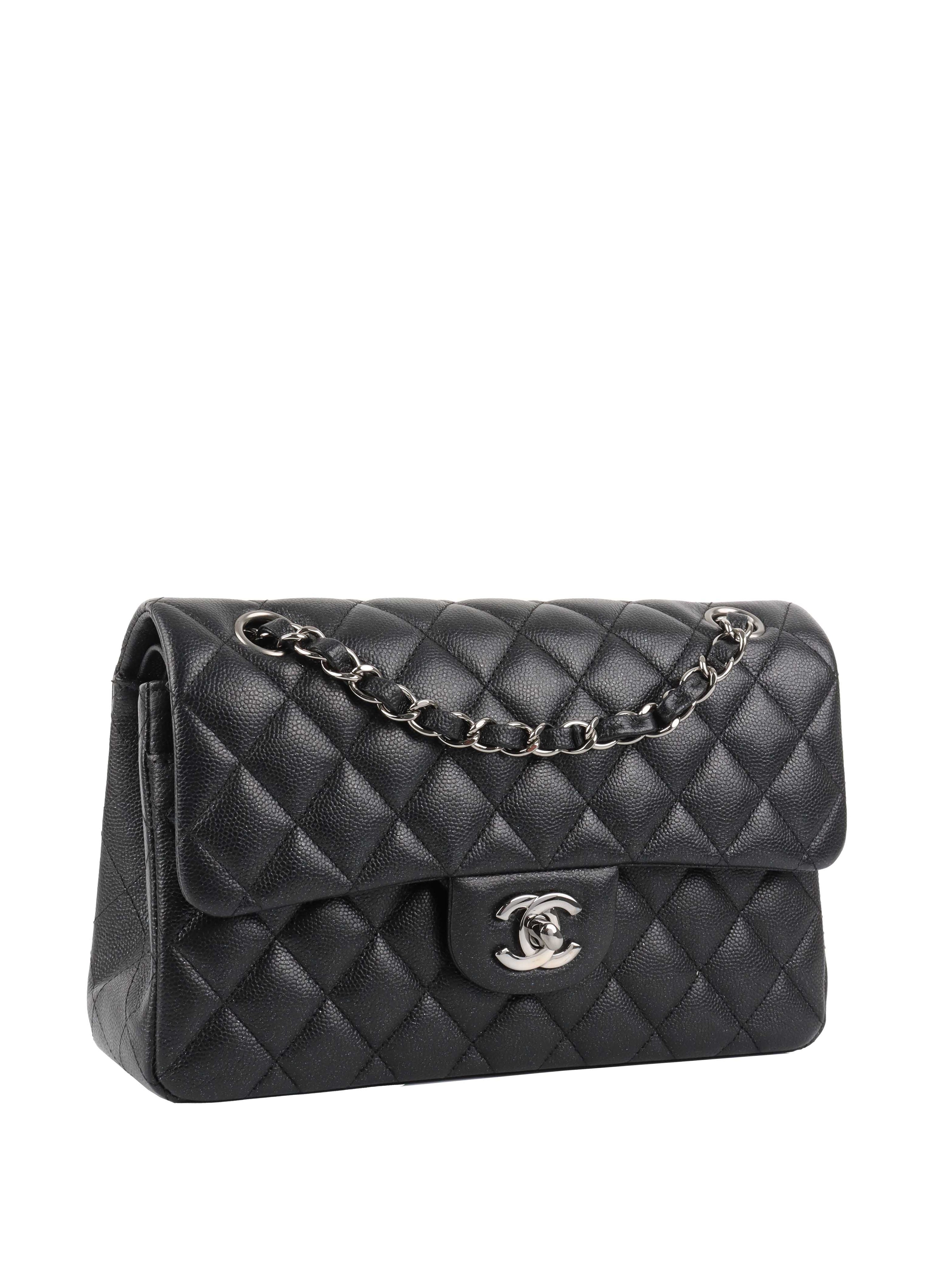 Chanel Small Black Iridescent Caviar Classic Flap SHW.