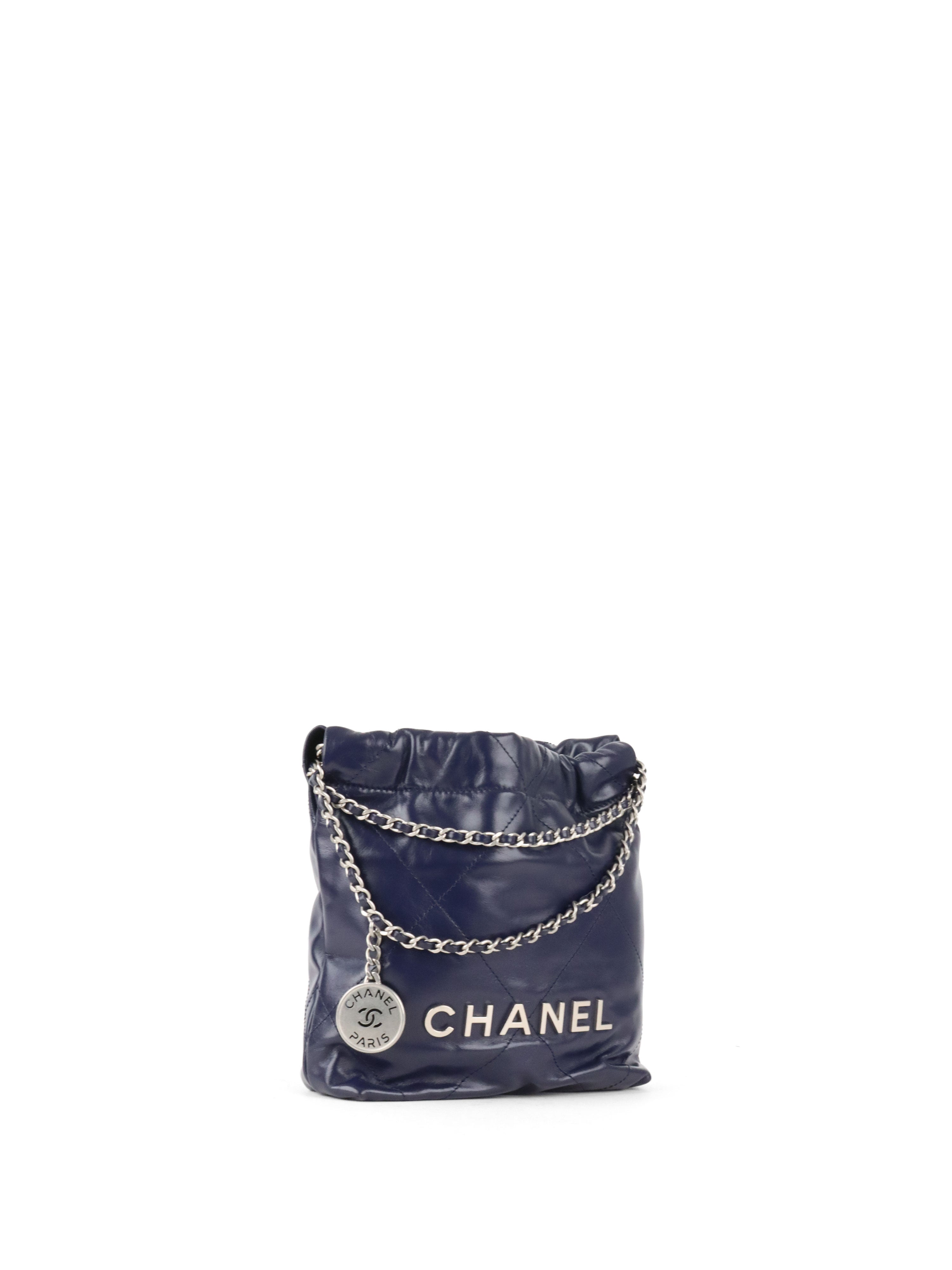 Chanel Mini 22 Navy Shiny Calfskin Quilted Bag