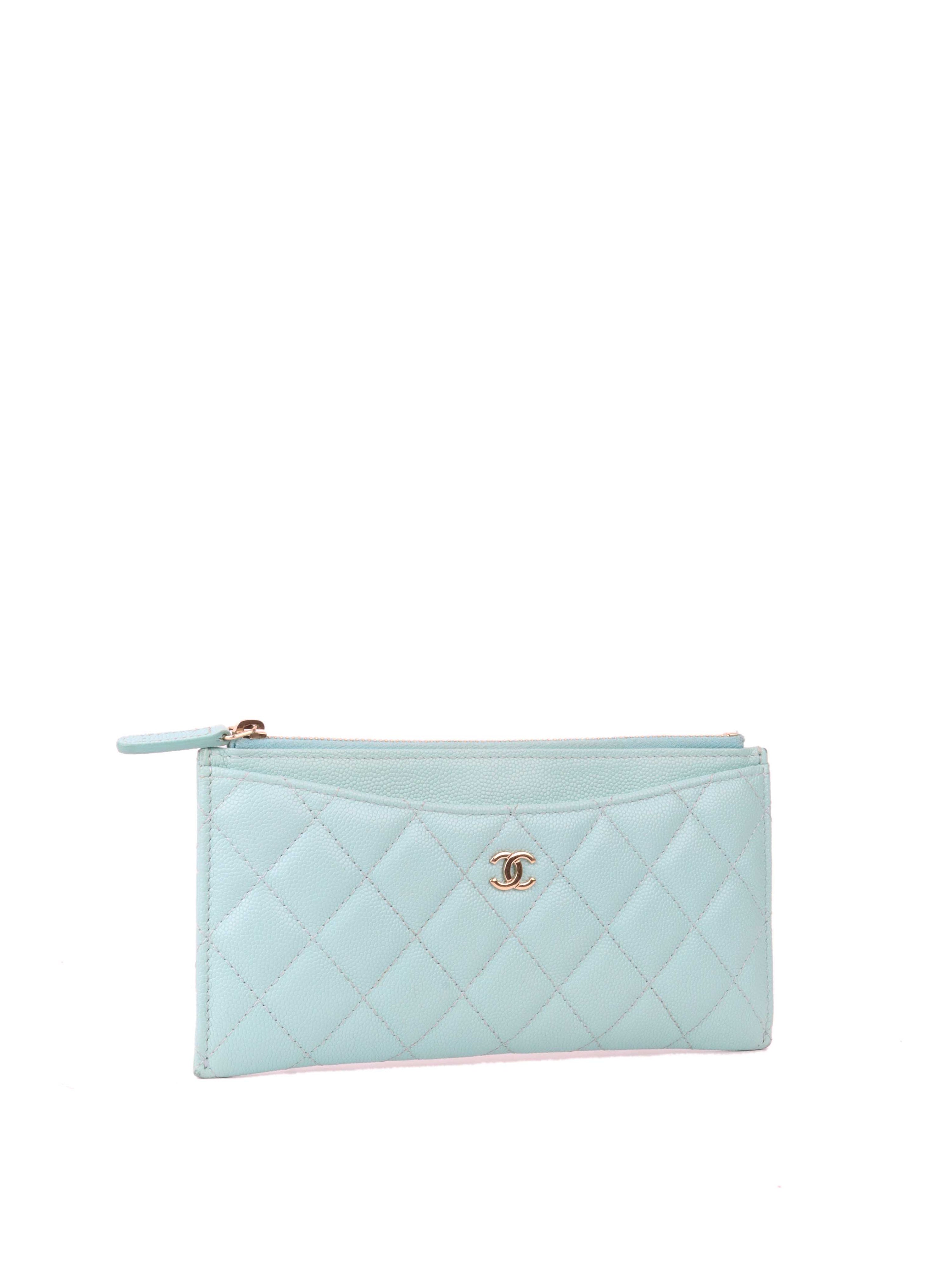 Chanel Light Blue Caviar Zip Wallet.