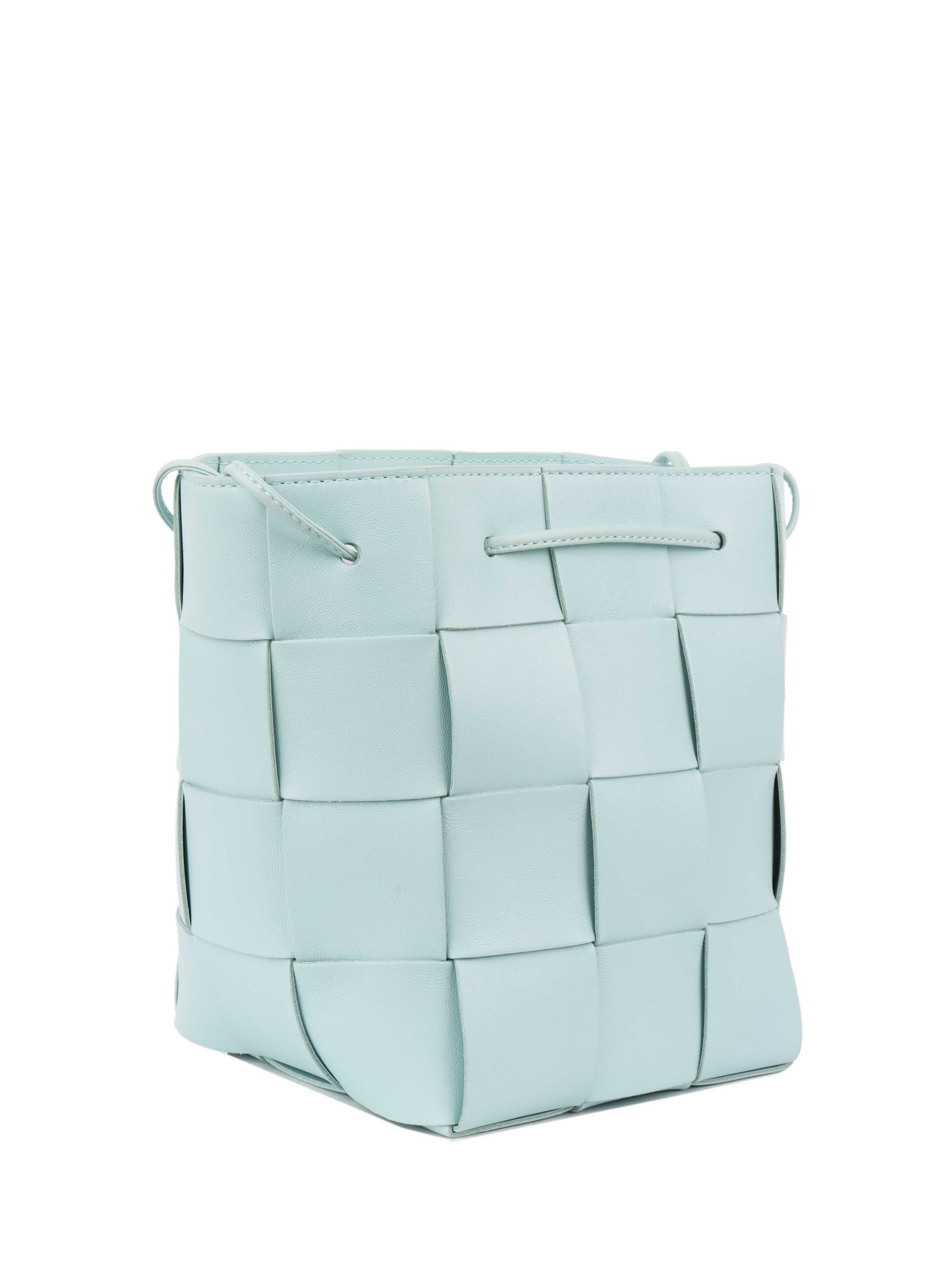 Bottega Veneta Light Blue Small Intrecciato Cassette Bucket Bag.