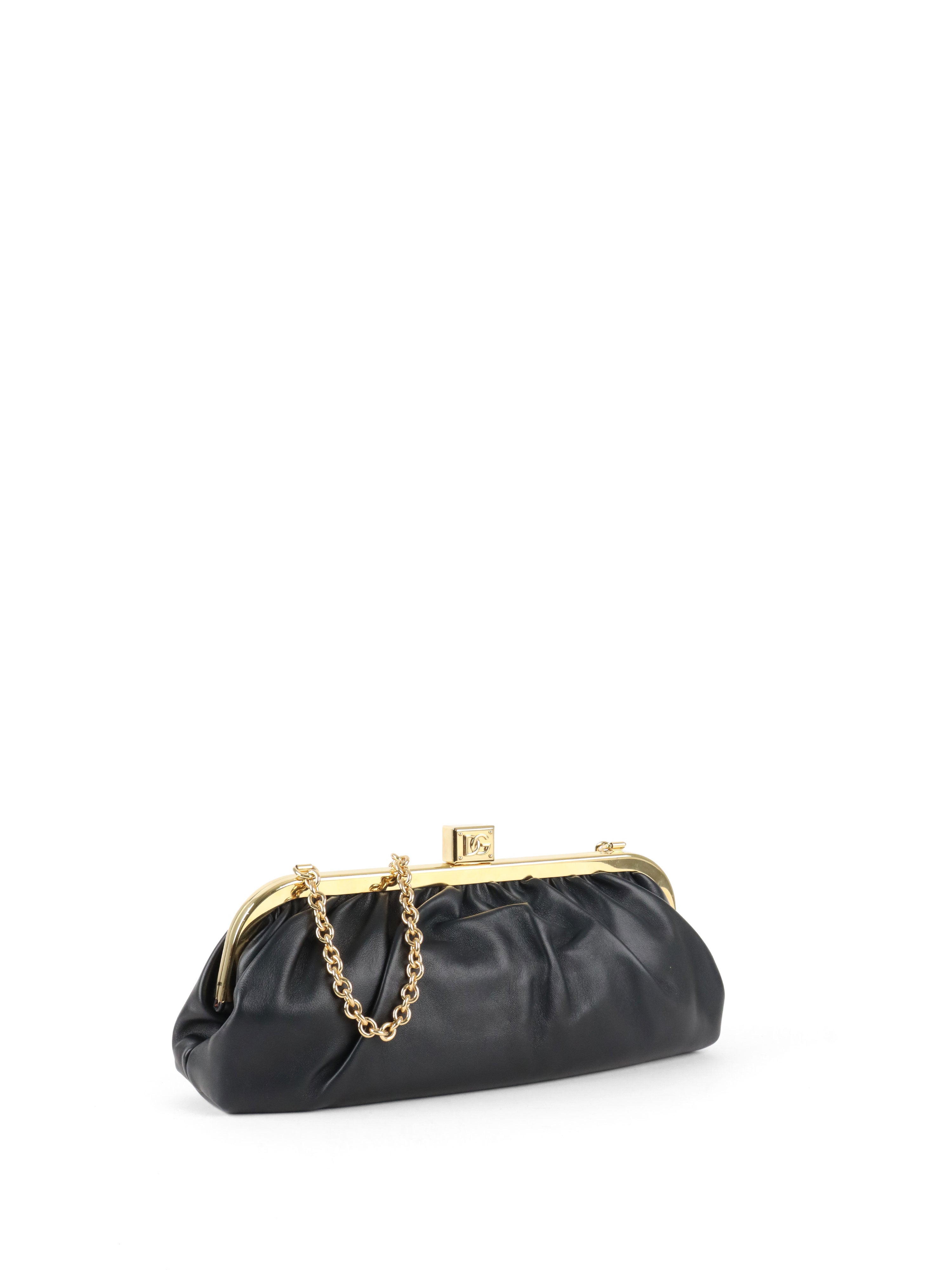 Dolce  Gabana Black Maria Nappa Leather Clutch GHW