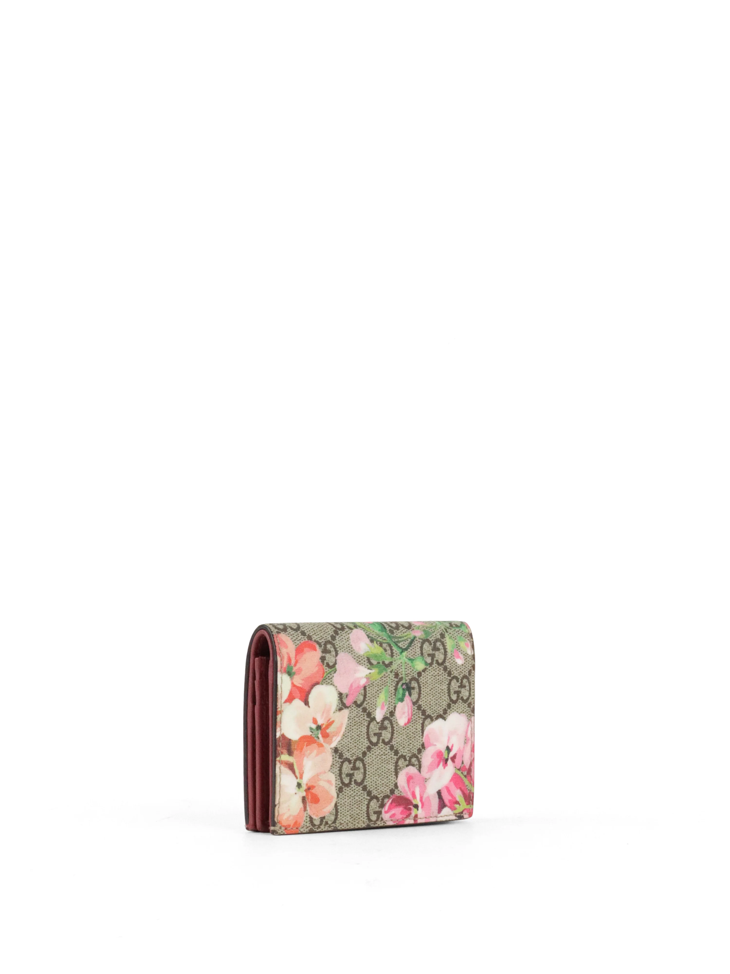 Gucci Ebony  Pink Bloom Supreme Fold Wallet