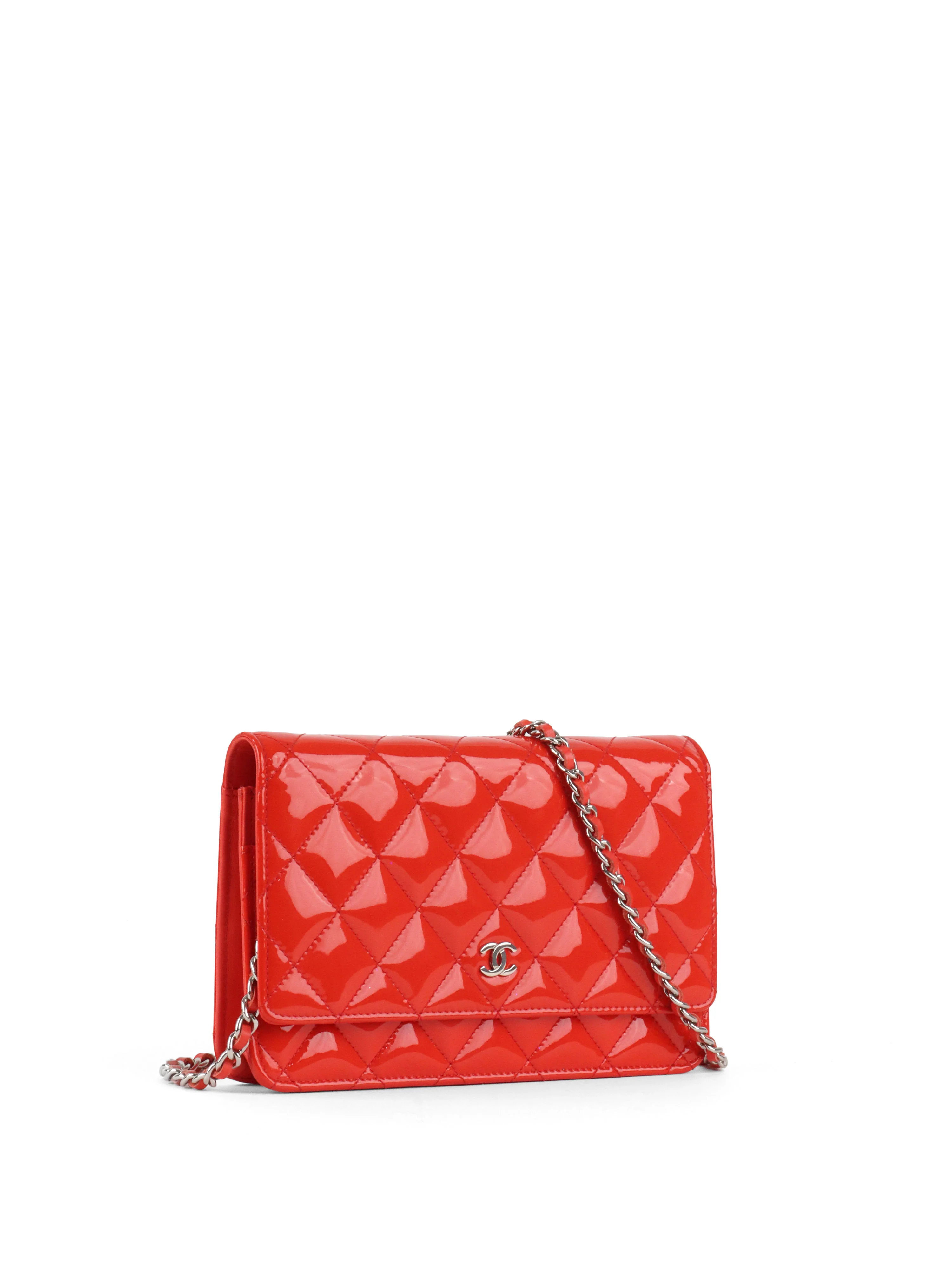 Chanel Red Patent Wallet on Chain SHW