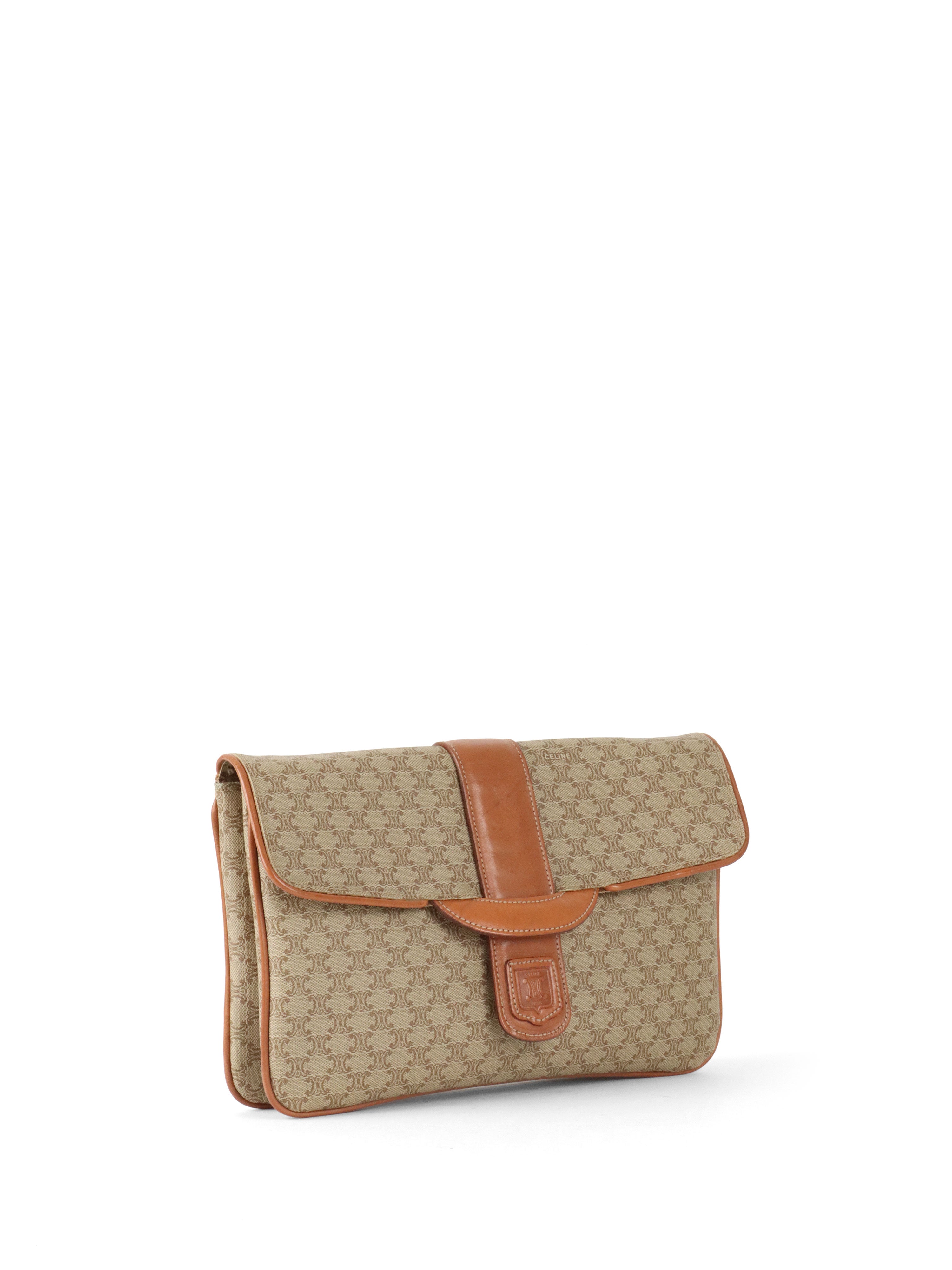 Celine Vintage Macadam Pattern Coated Canvas Clutch Bag