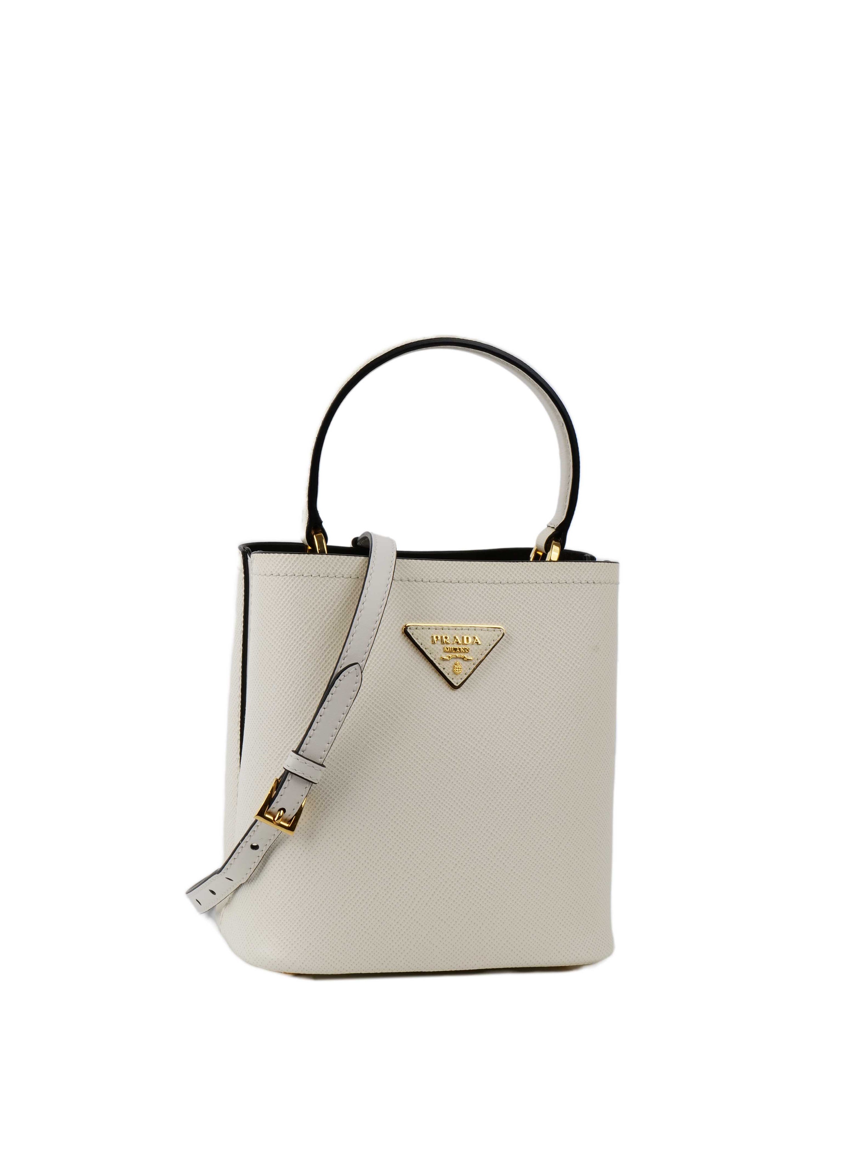 Prada Small Saffiano White Panier Bag.