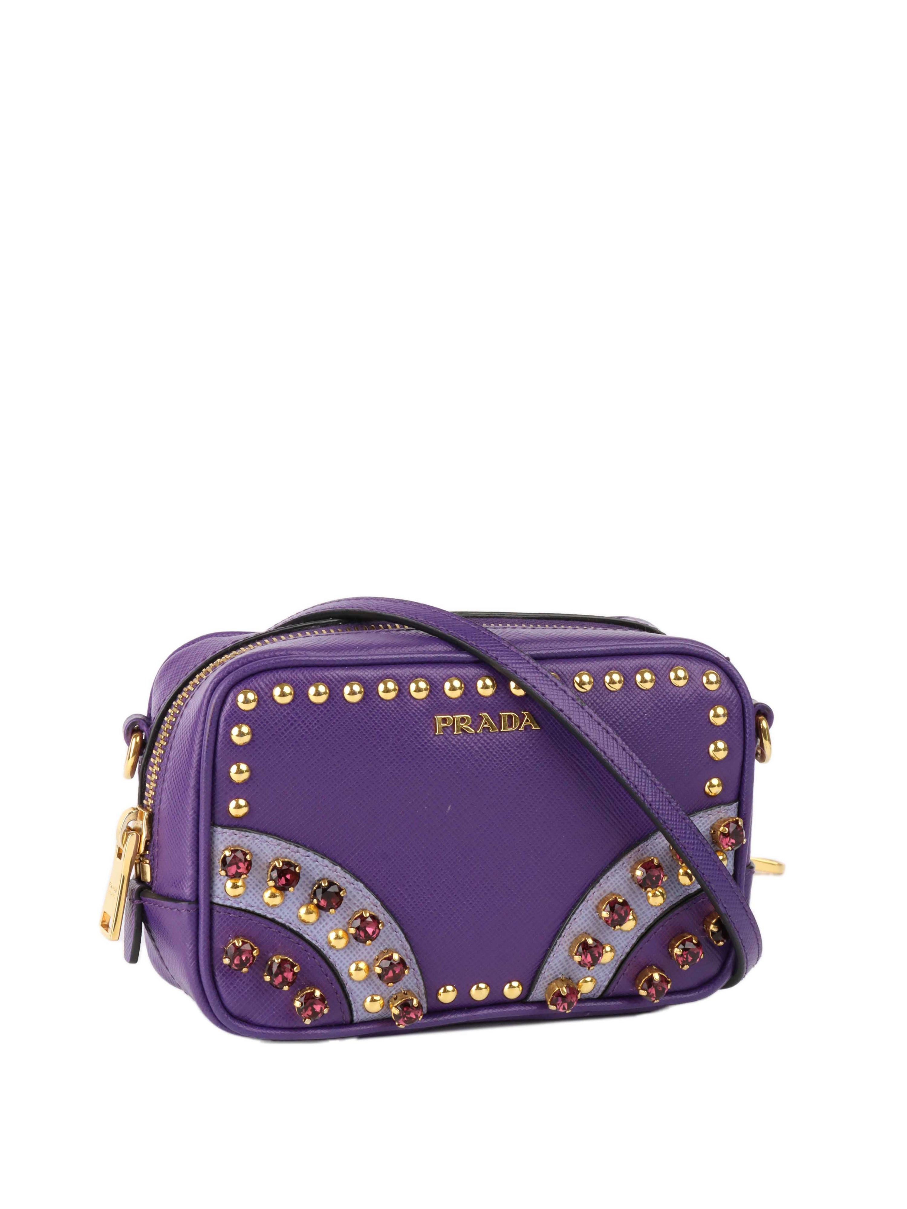 Prada Small Purple Saffiano Crossbody Bag.