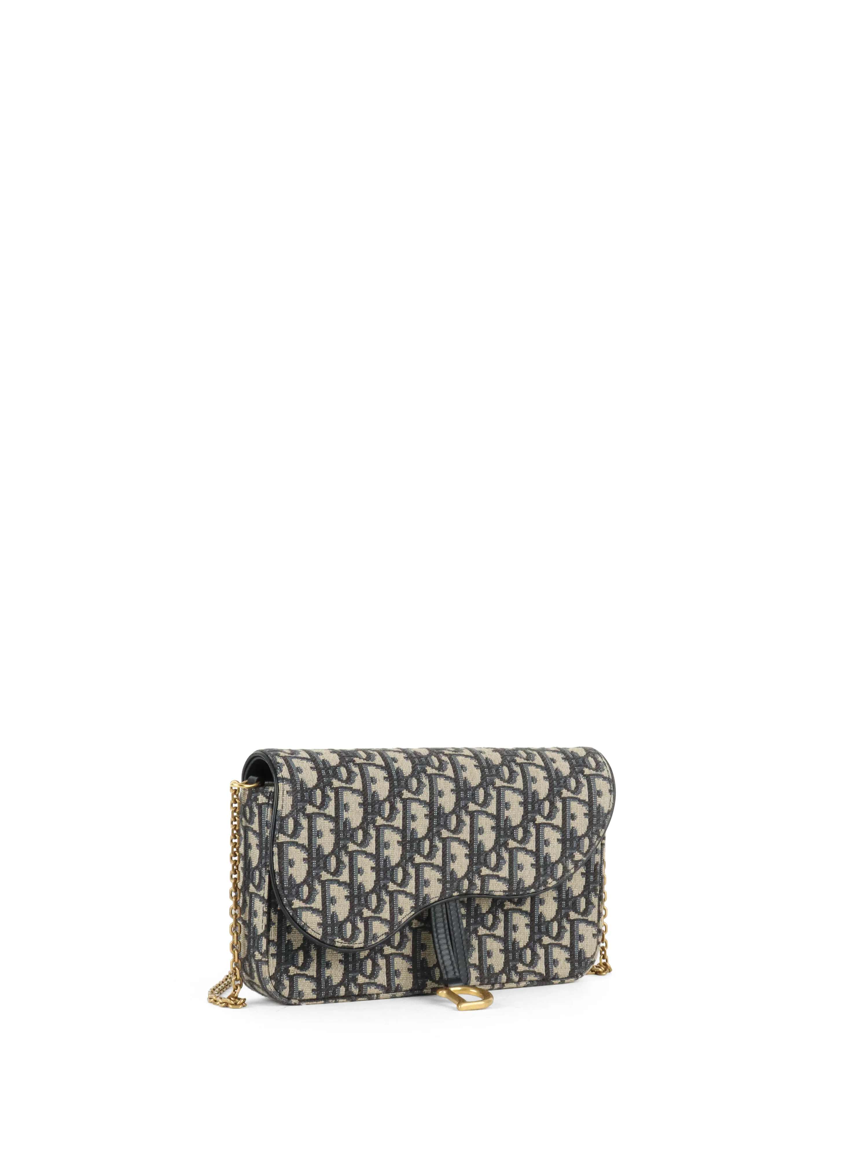 Dior Blue Oblique Jacquard Medium Saddle Pouch with Chain