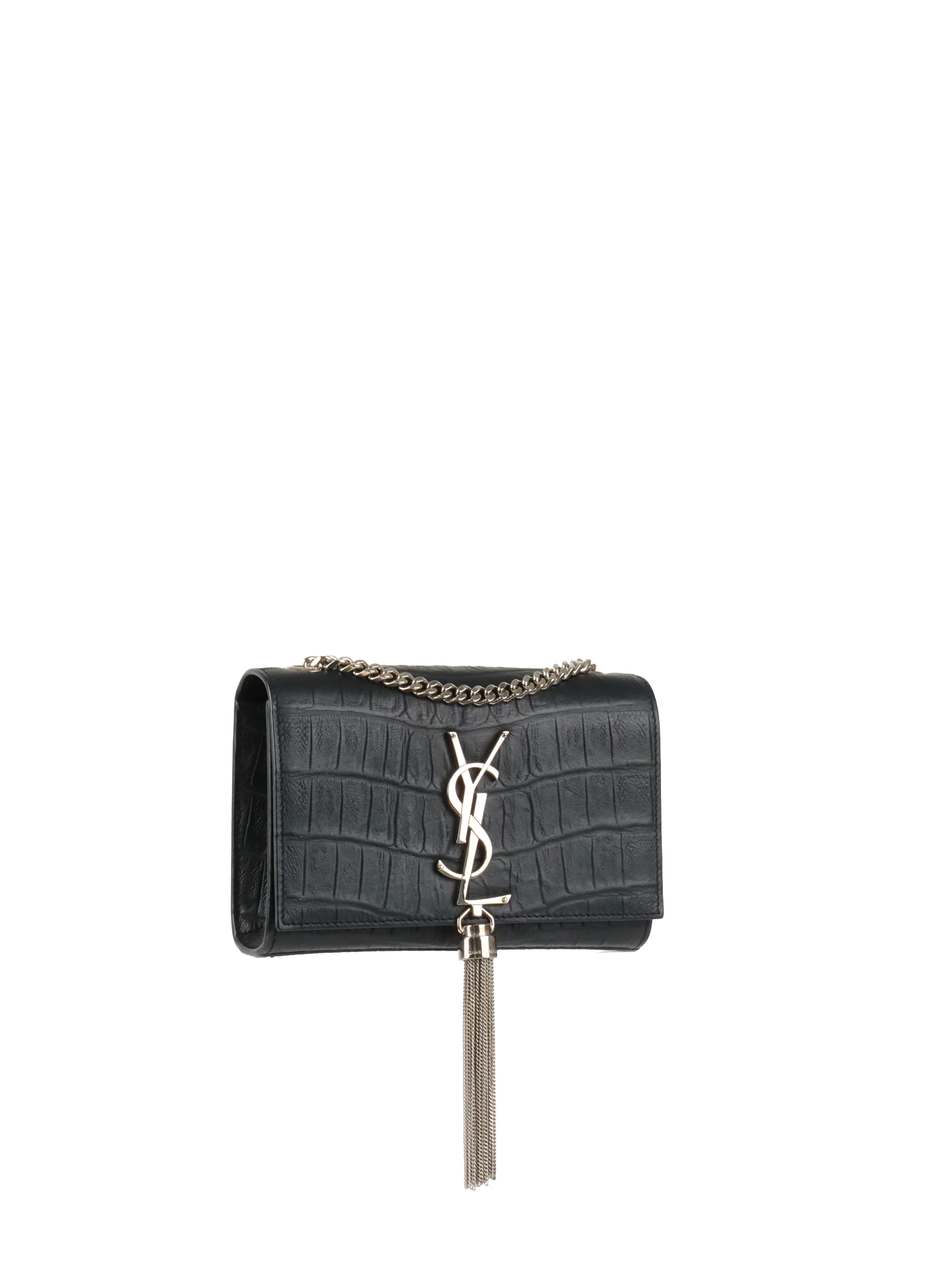 Saint Laurent Black Small Croc Embossed Kate Tassel SHW