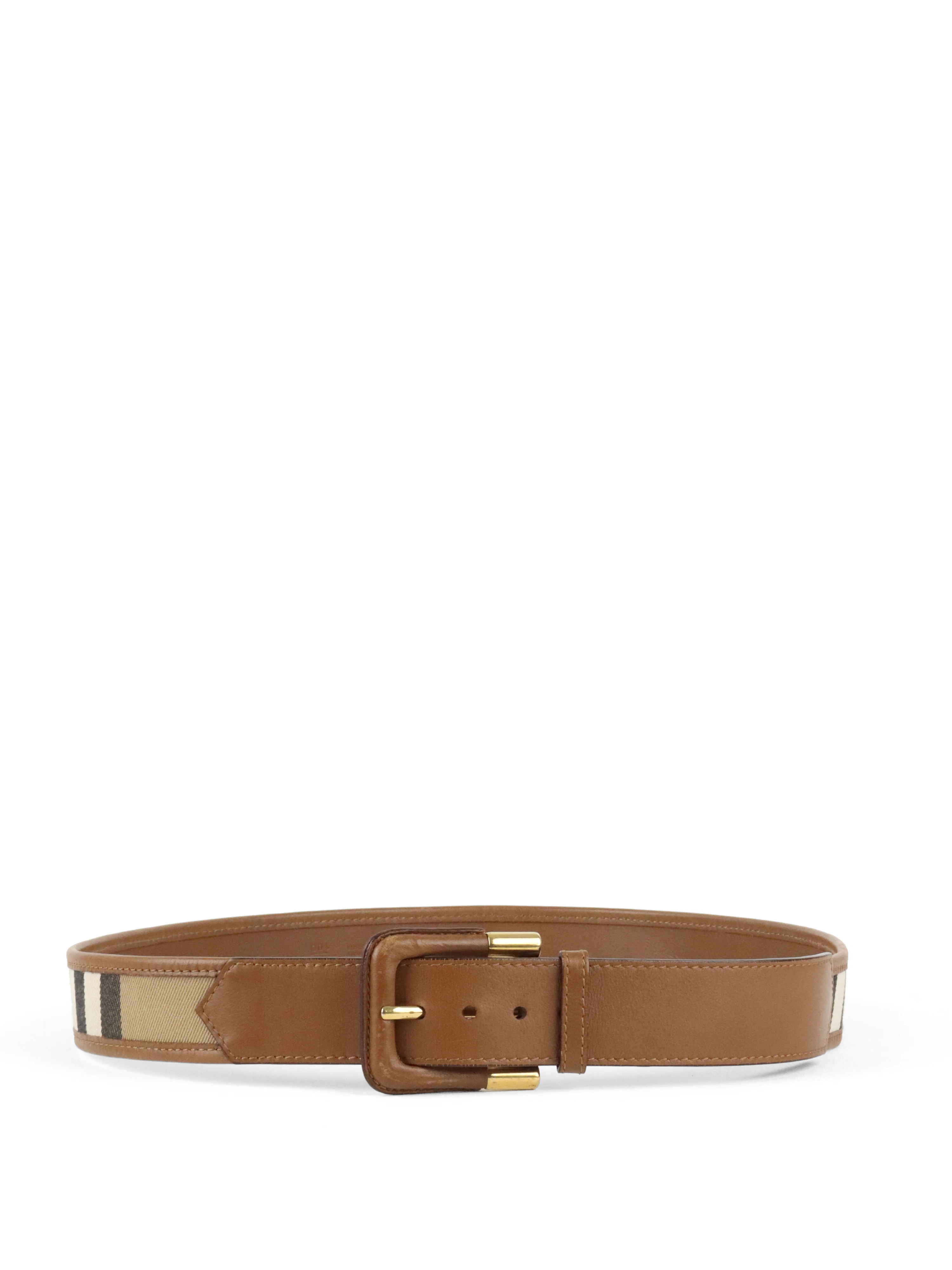 Burberry Brown/Beige Nova Check Canvas And Leather Belt