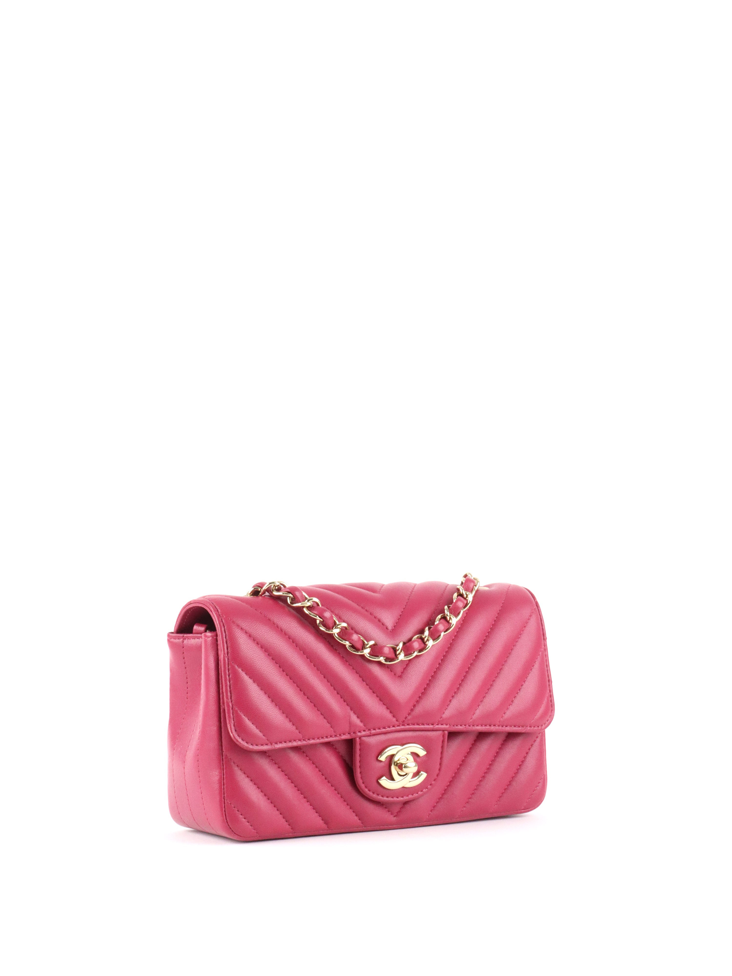 Chanel Dark Pink Lambskin Chevron Mini Flap Bag LGHW.