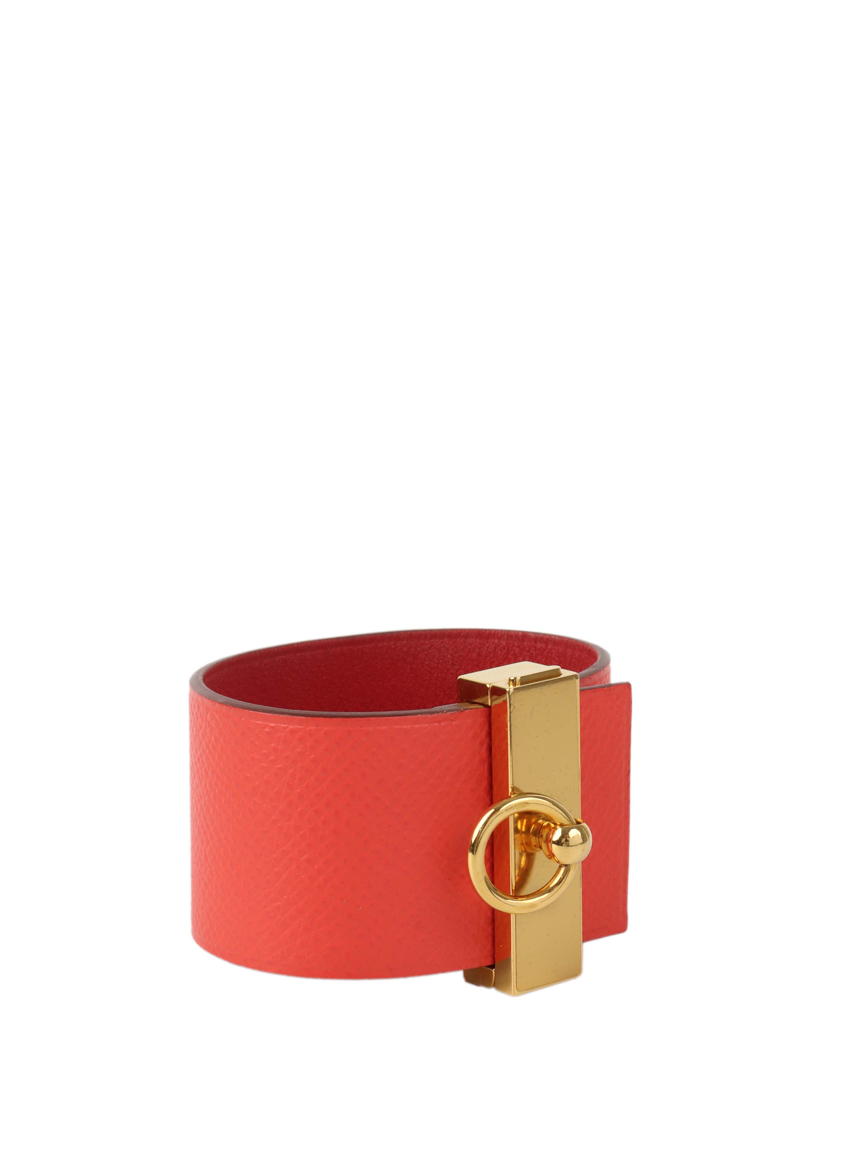Hermes Rouge Wide Leather Bracelet.