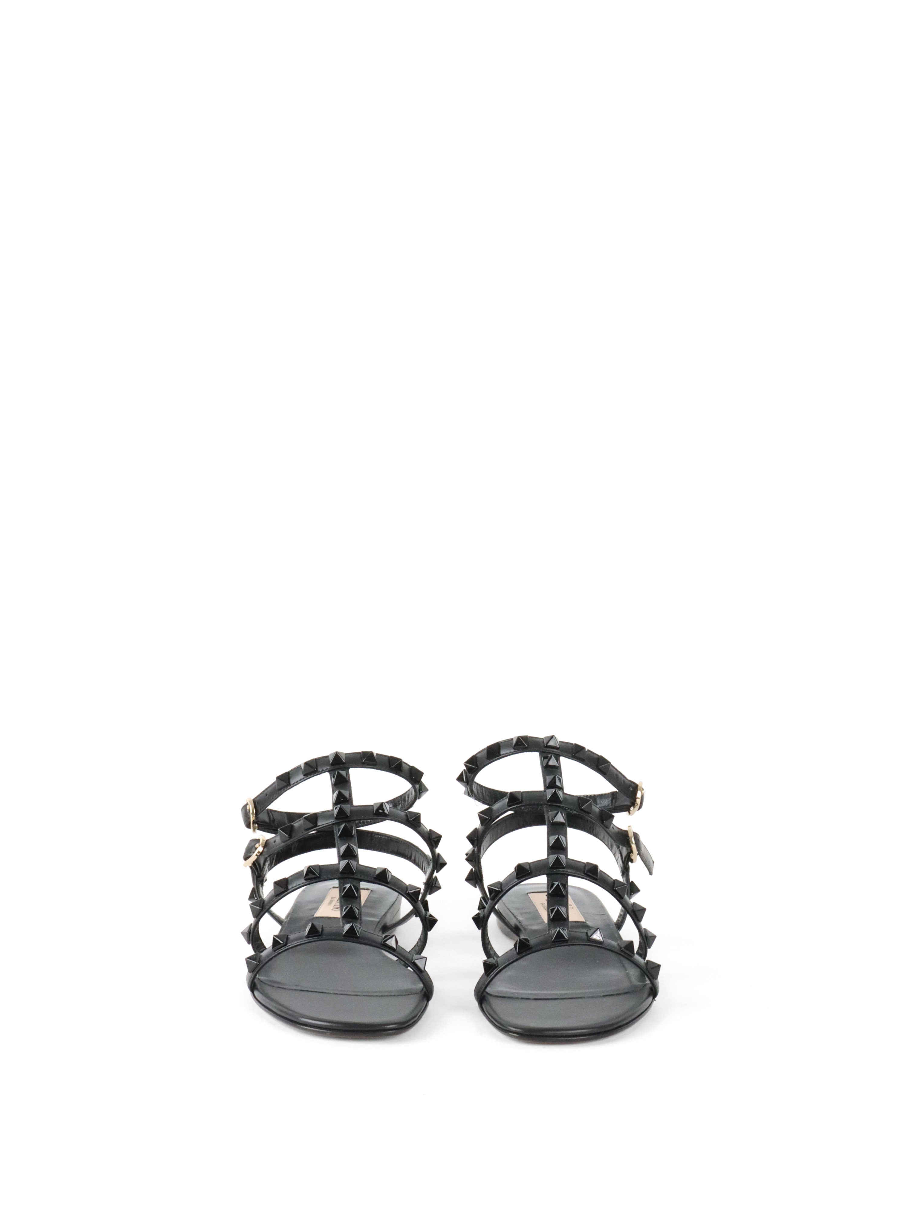 Valentino Black Rockstud Flat Sandal