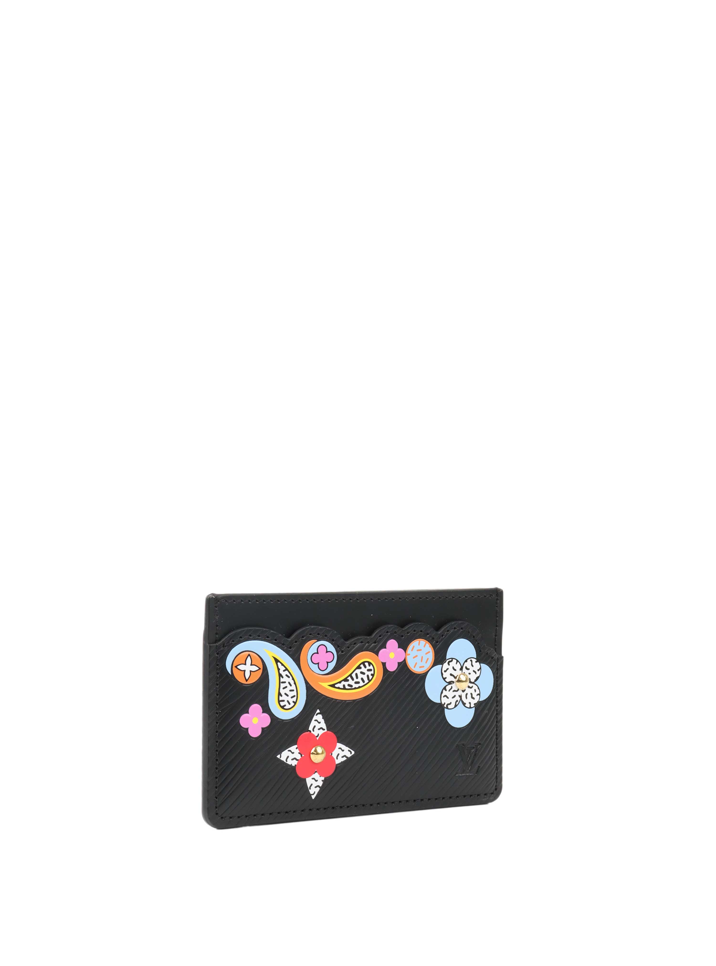 Louis Vuitton Black Epi Flower Remix Card Holder.