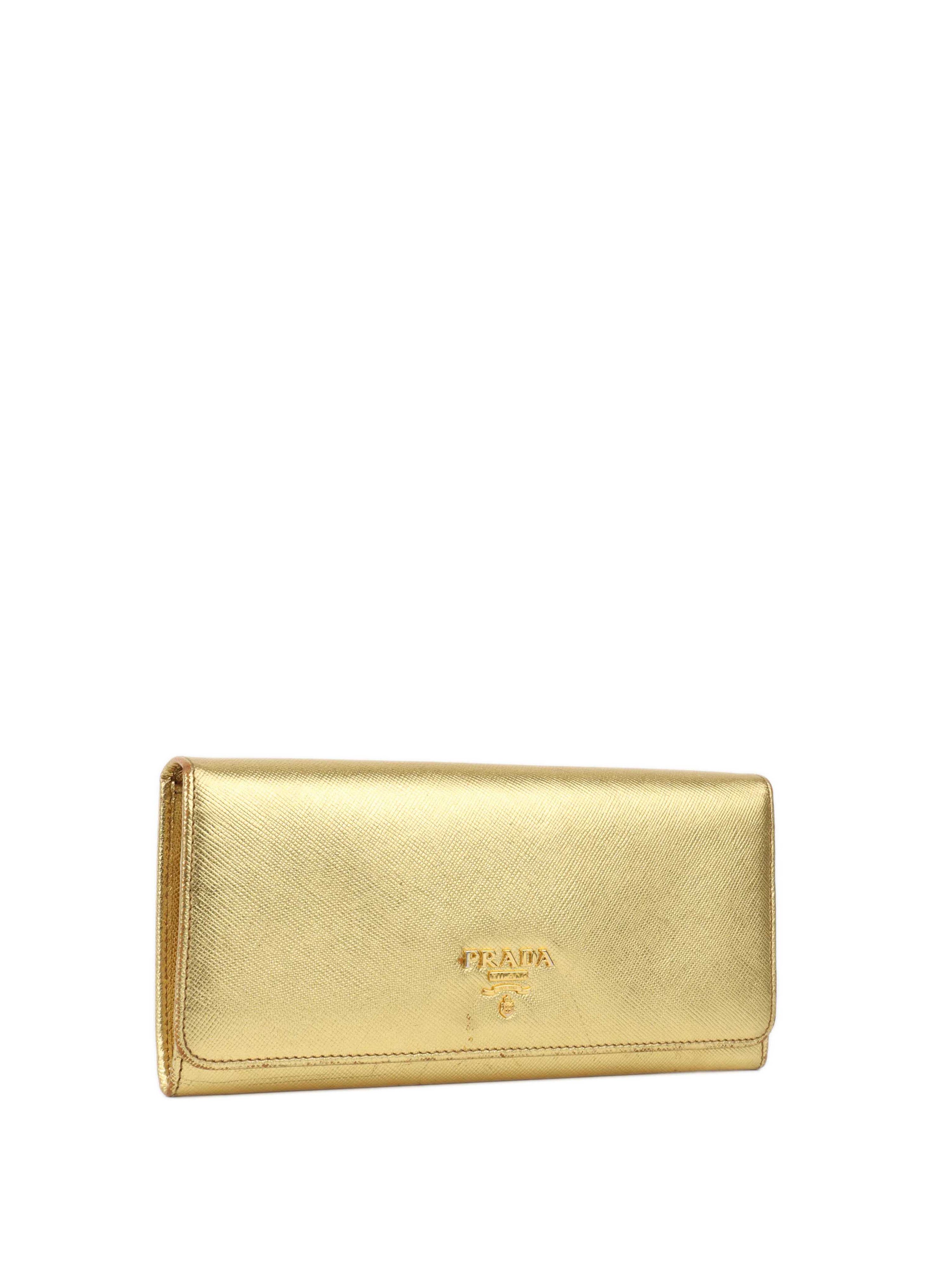 Prada Gold Saffiano Leather Wallet.