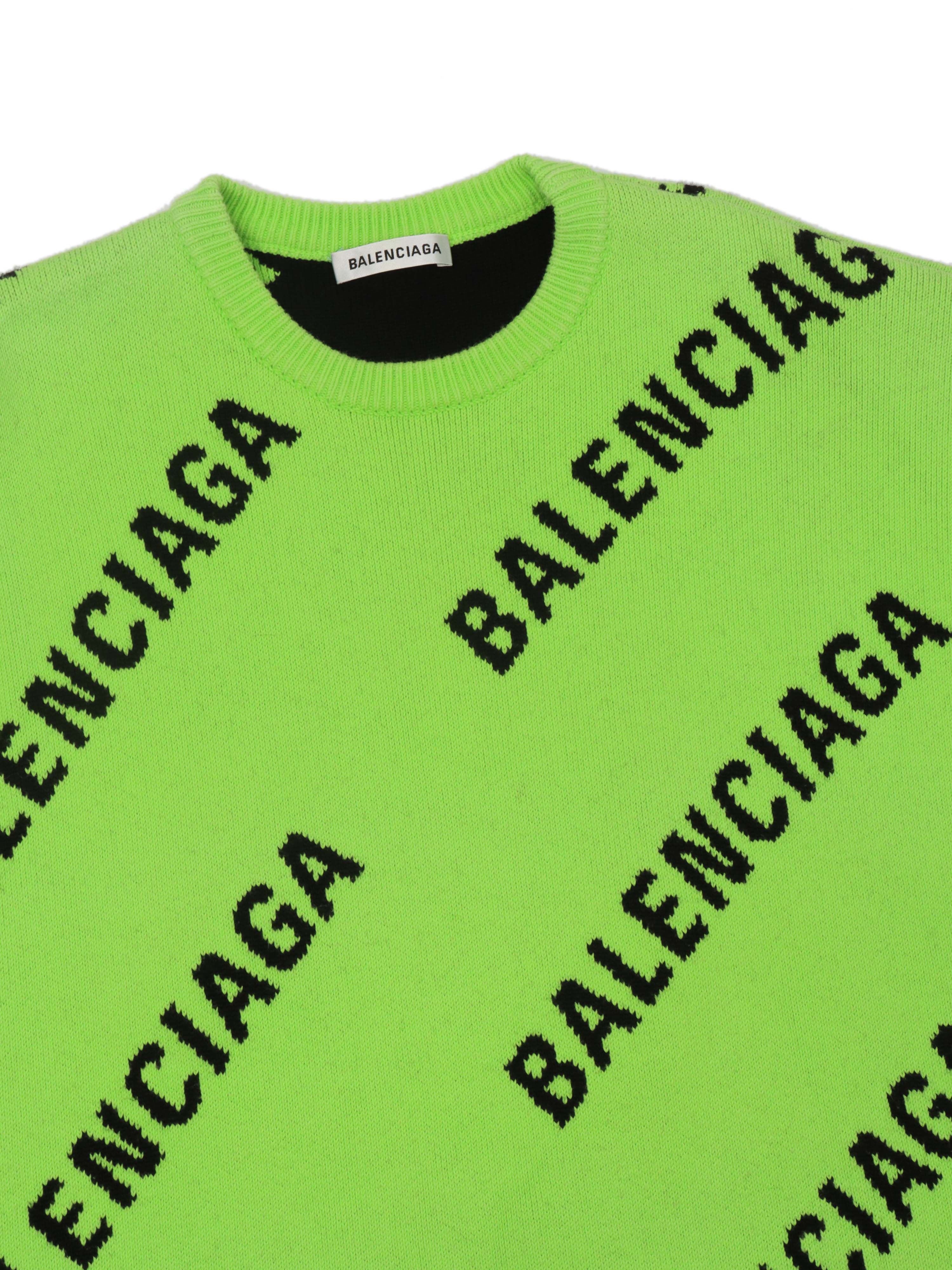 Balenciaga Green  Black Wool Logo Sweater.
