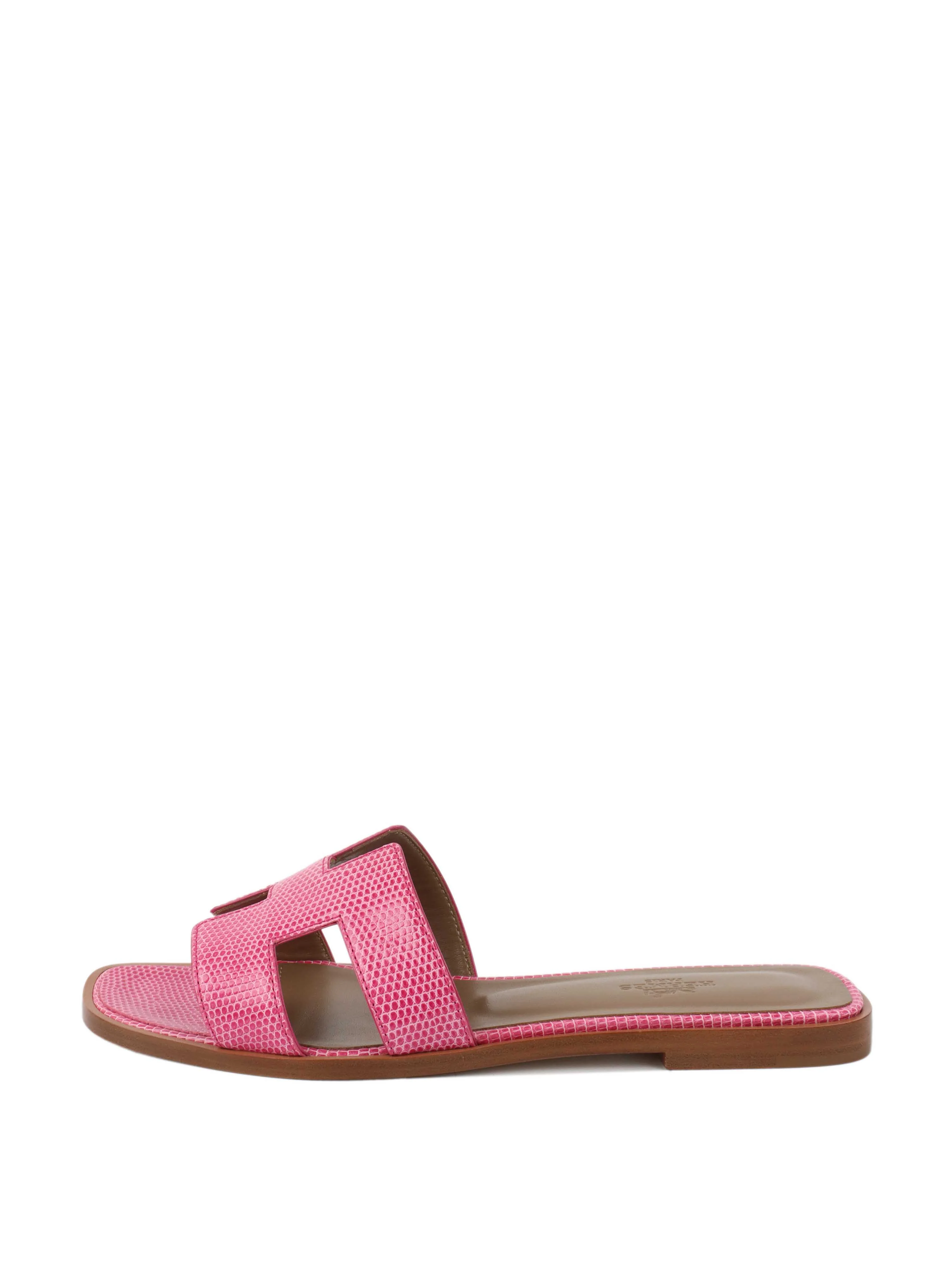 Hermes Sandales Oran Lizard Pink.