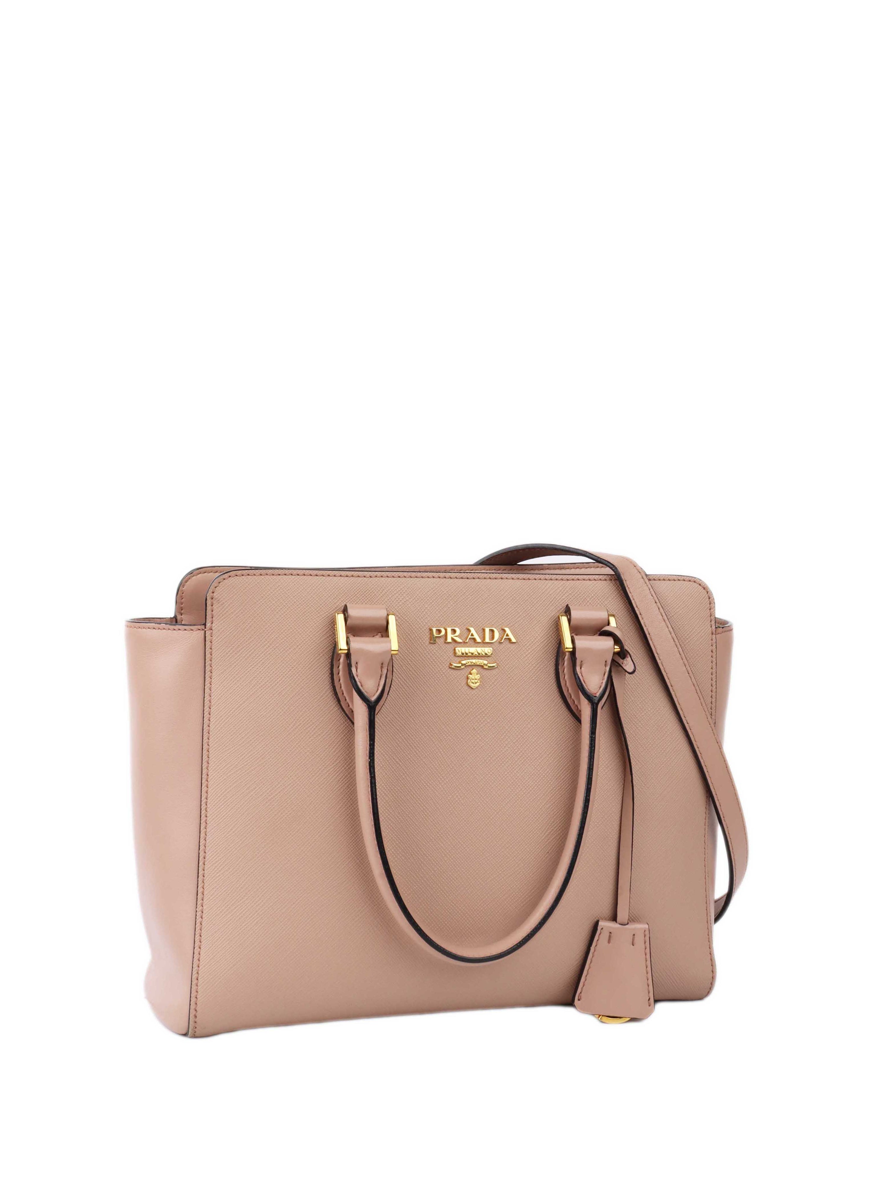 Prada Structured Beige Tote Bag.