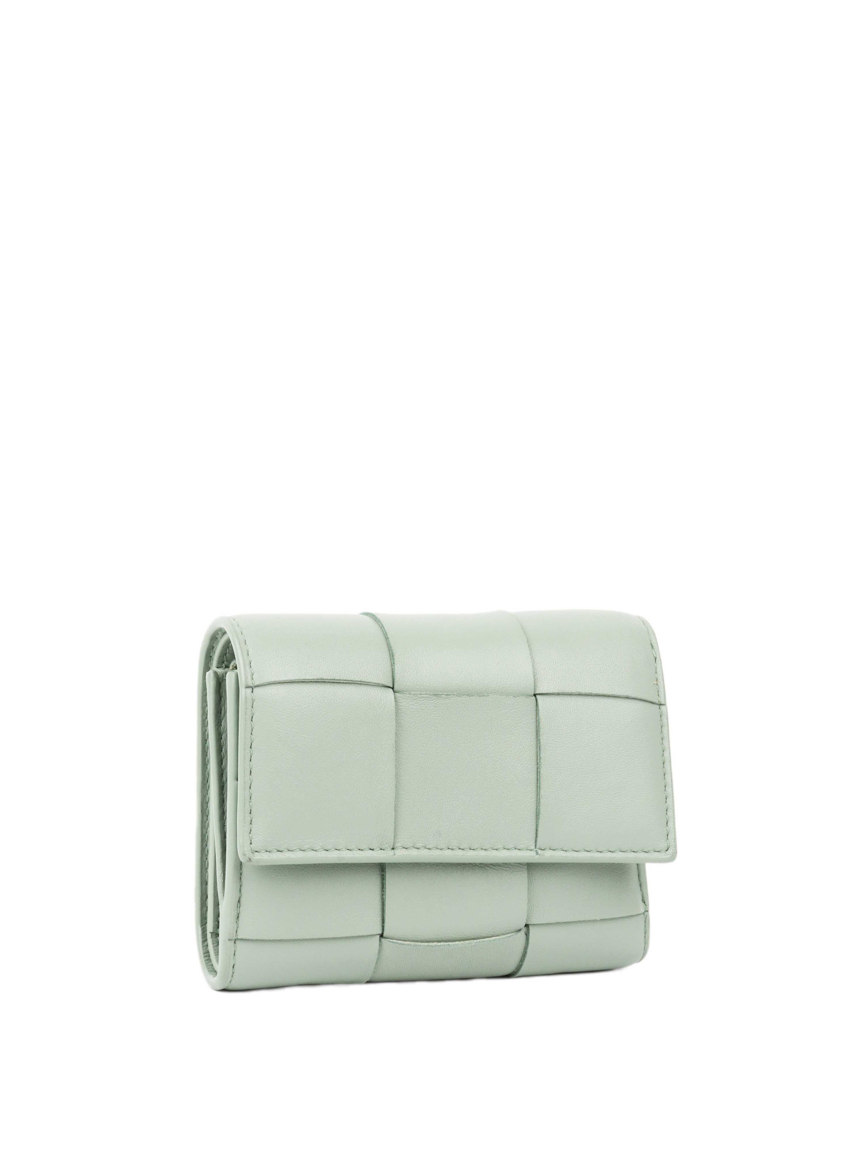 Bottega Veneta Seafoam Cassette Tri-Fold Zip Wallet.